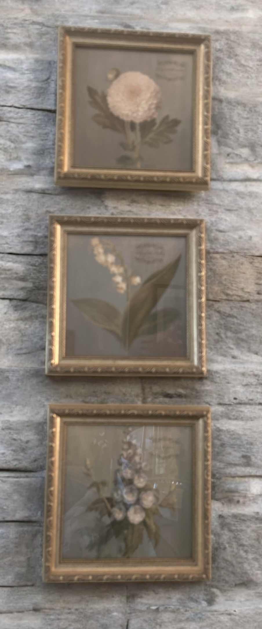 Photo 1 of 3 GOLD FRAMED FLORAL ARTWORK PCS 9 1/2” x 9 1/2”