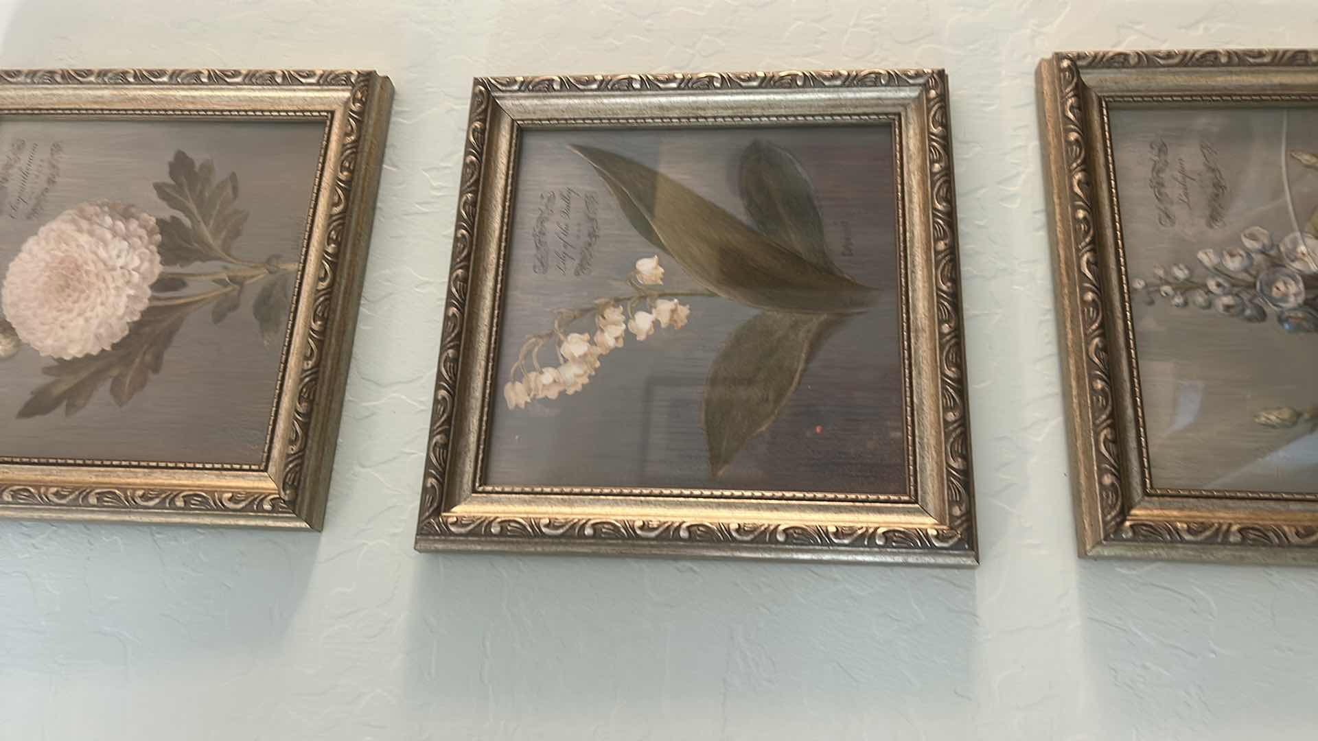 Photo 1 of 3 GOLD FRAMED FLORAL ARTWORK PCS 9 1/2” x 9 1/2”