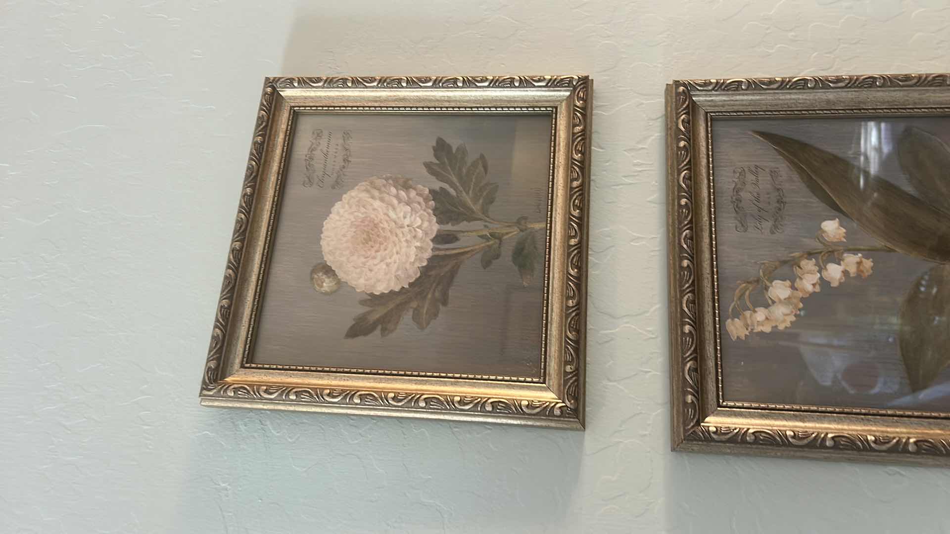 Photo 1 of 3 GOLD FRAMED FLORAL ARTWORK PCS 9 1/2” x 9 1/2”