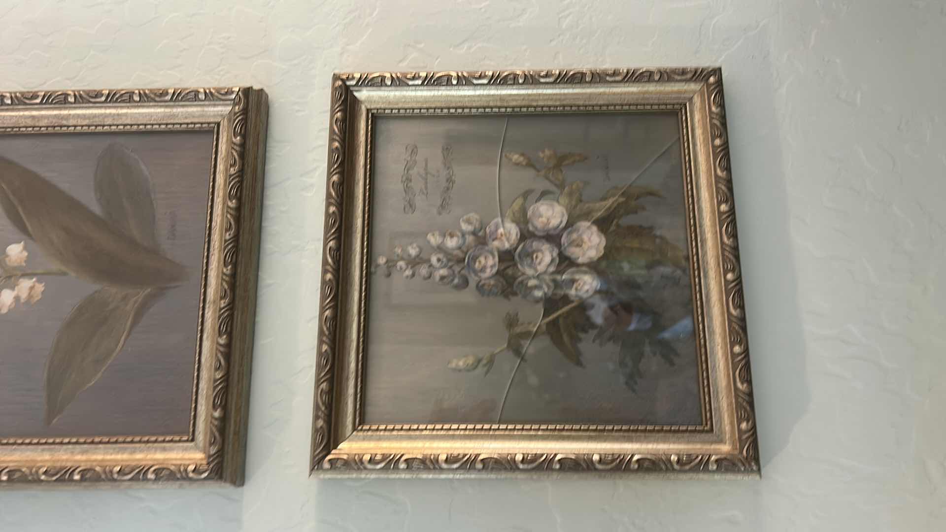 Photo 1 of 3 GOLD FRAMED FLORAL ARTWORK PCS 9 1/2” x 9 1/2”