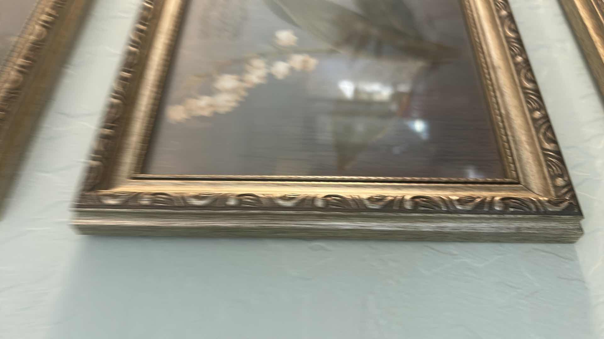 Photo 1 of 3 GOLD FRAMED FLORAL ARTWORK PCS 9 1/2” x 9 1/2”