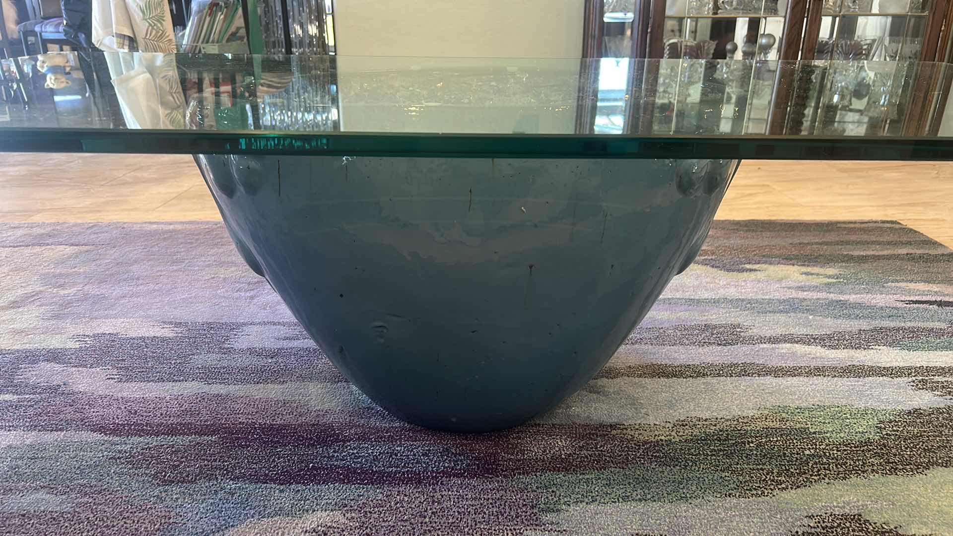 Photo 1 of GLASS TOP COFFEE TABLE, CERAMIC POTTERY BASE WITH COLORED GLASS, HAS REMOTE TO LIGHT UP GLASS 5’ x 30” x H16 1/2”