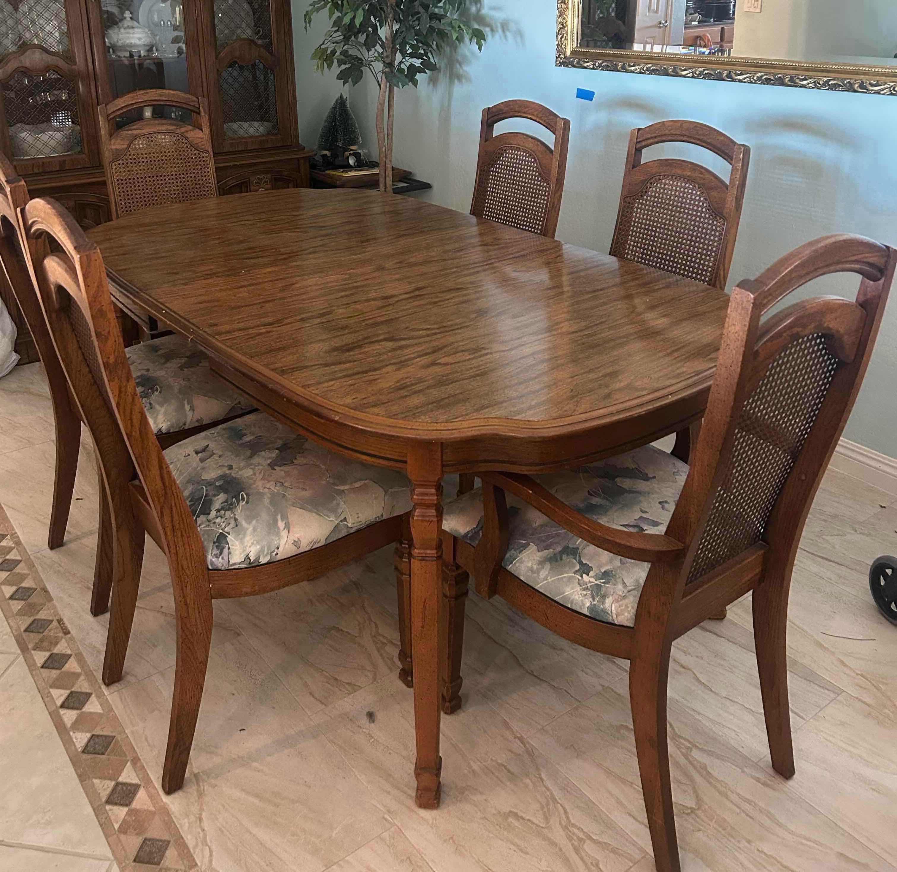 Photo 2 of RECTANGULAR TRADITIONAL WOODEN DINING TABLE 75" X 40" W 2  12" LEAVES CHAIRS SOLD SEPARATELY