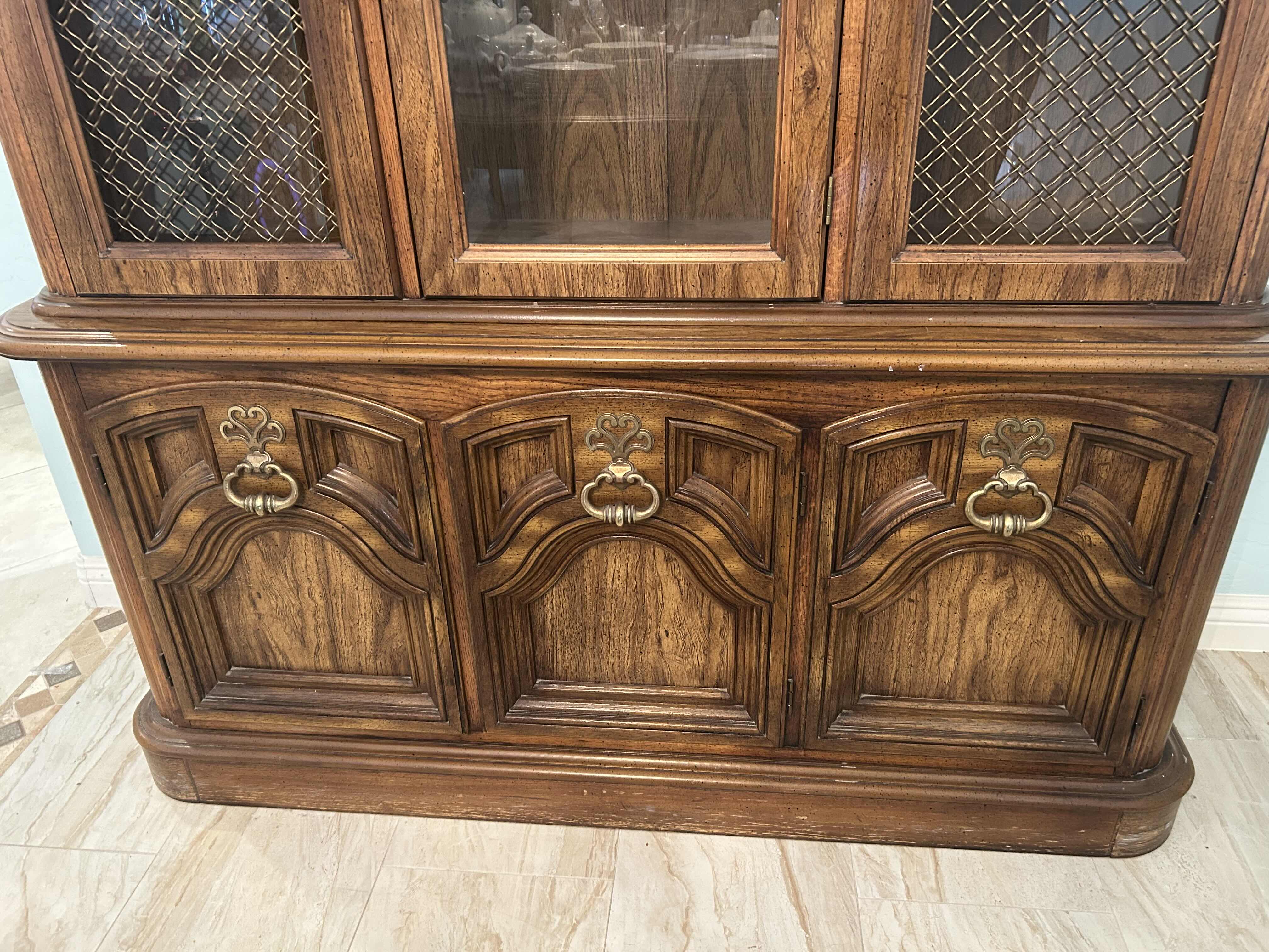 Photo 1 of WOODEN LIGHTED CHINA CABINET 50" X 79" DAMAGE SHOWN