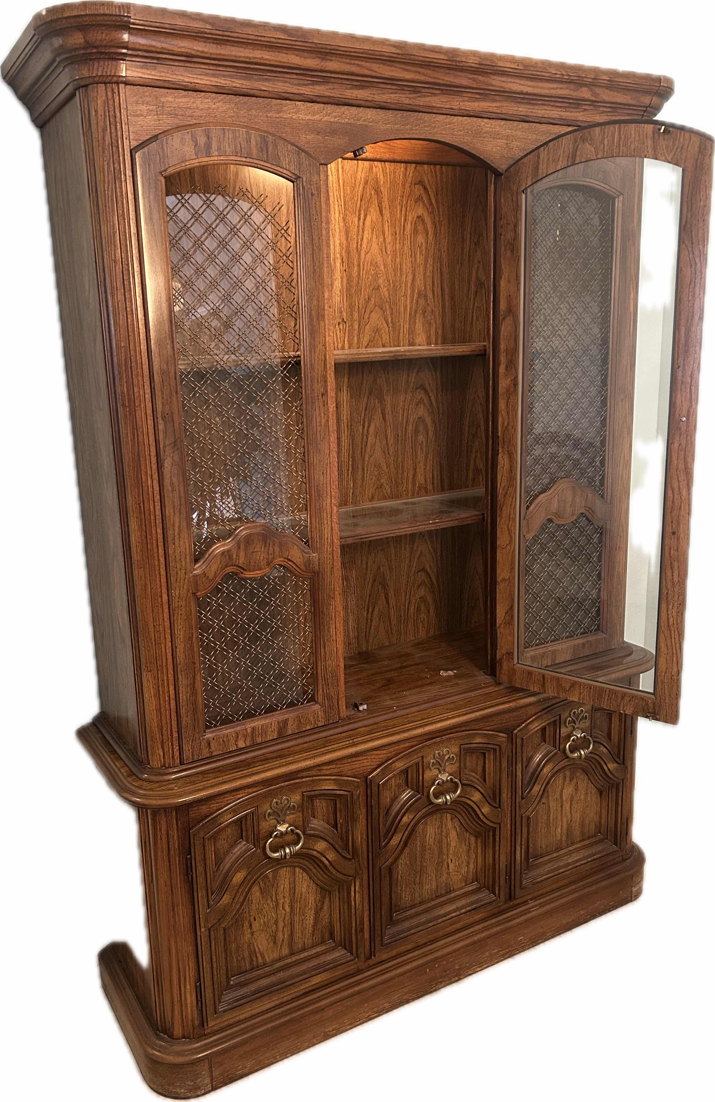 Photo 1 of WOODEN LIGHTED CHINA CABINET 50" X 79" DAMAGE SHOWN