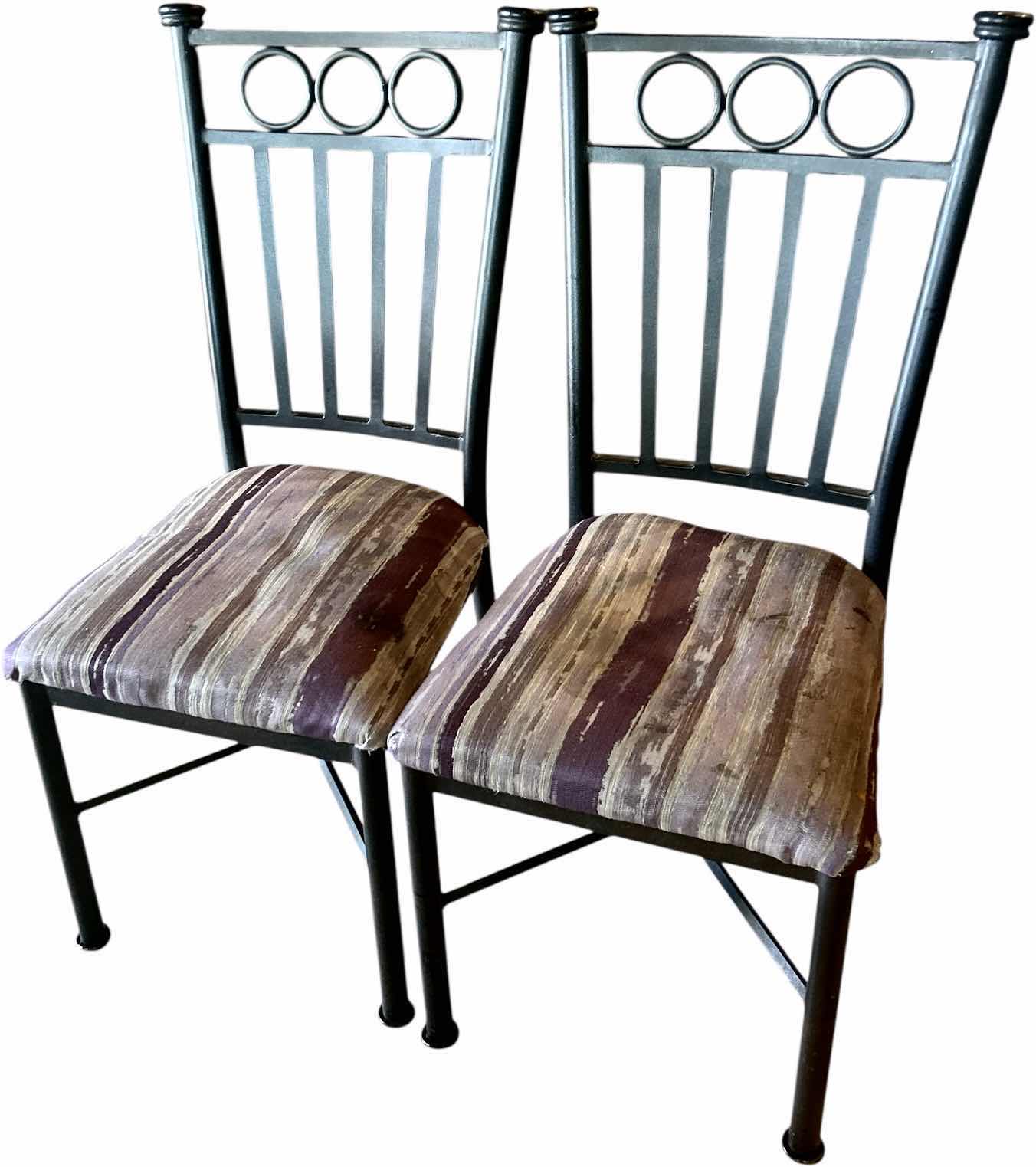 Photo 1 of 2 HEAVY METAL PURPLE ARMLESS DINING ROOM CHAIRS WITH PURPLE UPHOLSTERY H40”