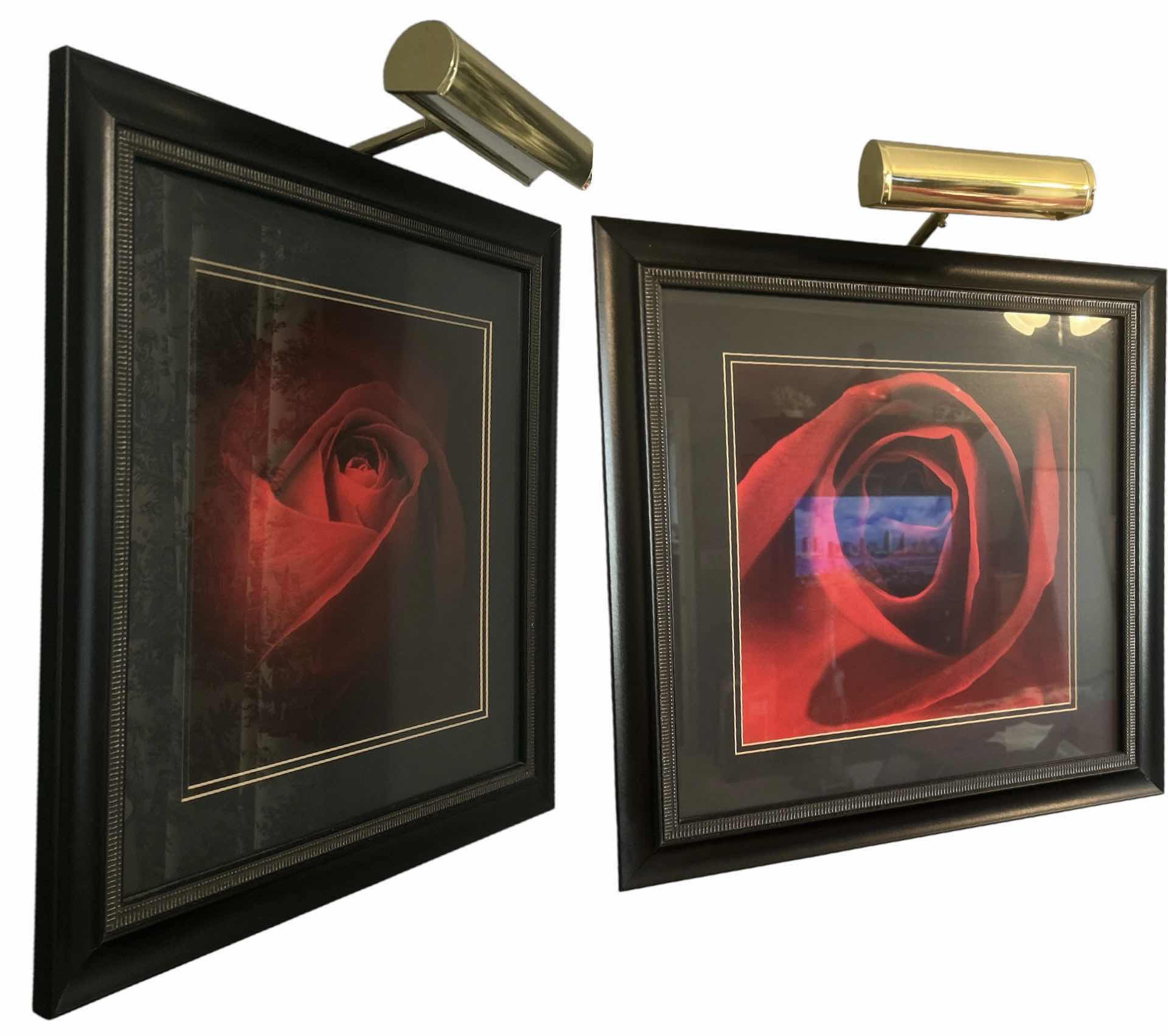 Photo 1 of 2 BLACK FRAMED LIGHTED “RED ROSE” ARTWORK PIECES 21 1/2“ x 21 1/2“