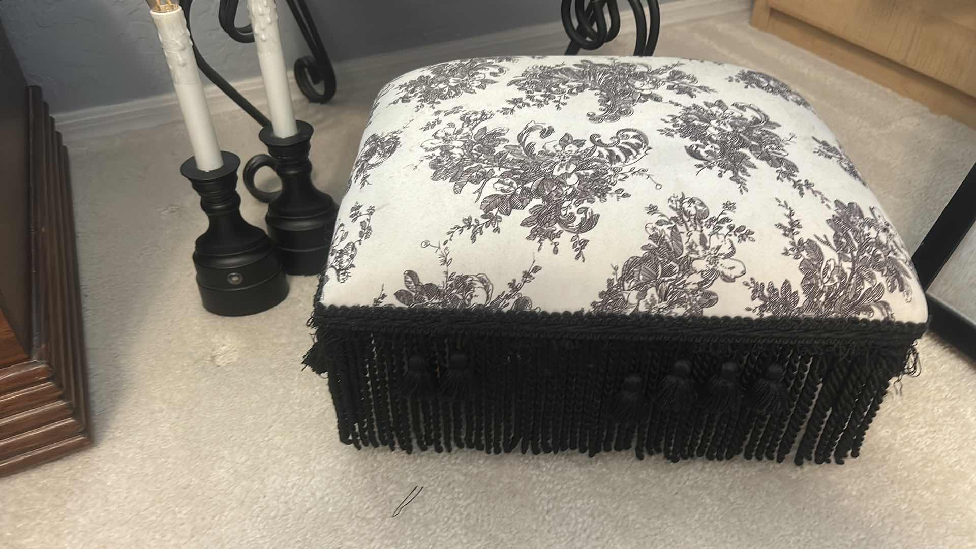 Photo 1 of 2 STOOLS AND 2 BATTERIES OPERATED CANDLE HOLDERS, LARGEST STOOL H15”