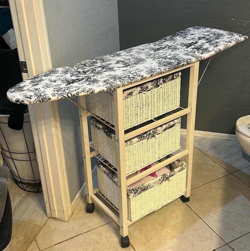 Photo 1 of VINTAGE LAUNDRY CART / IRONING BOARD FOLD OUT WITH BASKETS 24“ x 14 1/2“ x H3‘
