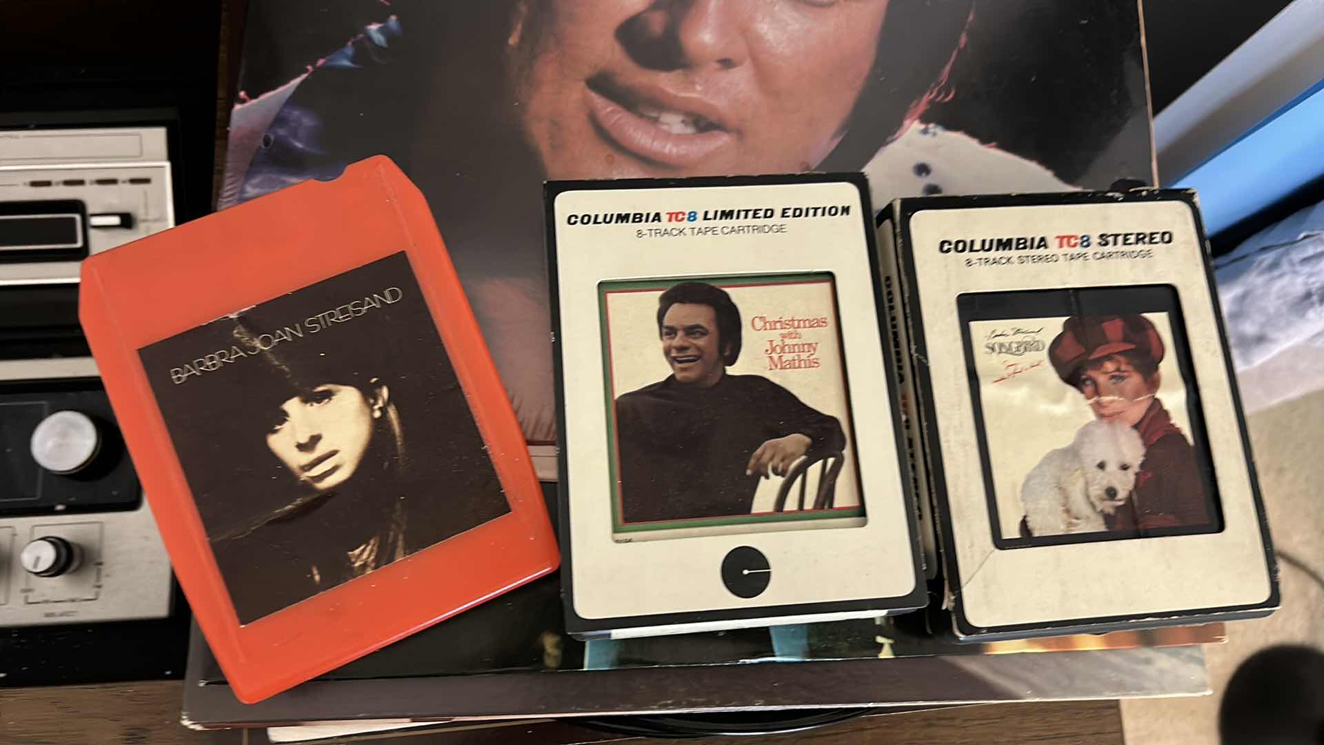 Photo 1 of VINTAGE MAGNAVOX RECORD PLAYER CABINET  WITH MAGNAVOX RADIO, 8 TRACK PLAYER,  ALBUMS &  MORE 6“ x 16“ x H27“