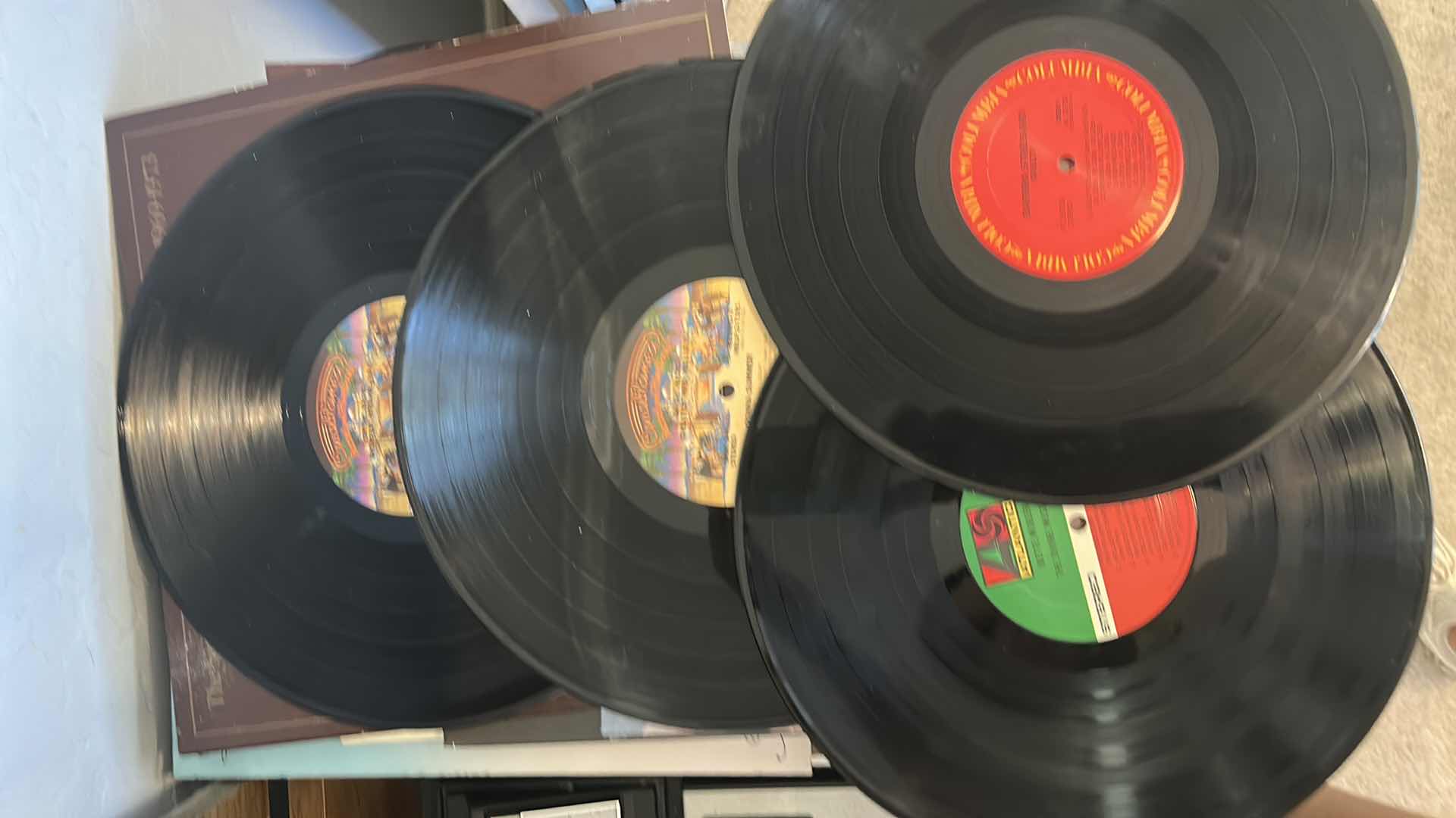 Photo 1 of VINTAGE MAGNAVOX RECORD PLAYER CABINET  WITH MAGNAVOX RADIO, 8 TRACK PLAYER,  ALBUMS &  MORE 6“ x 16“ x H27“