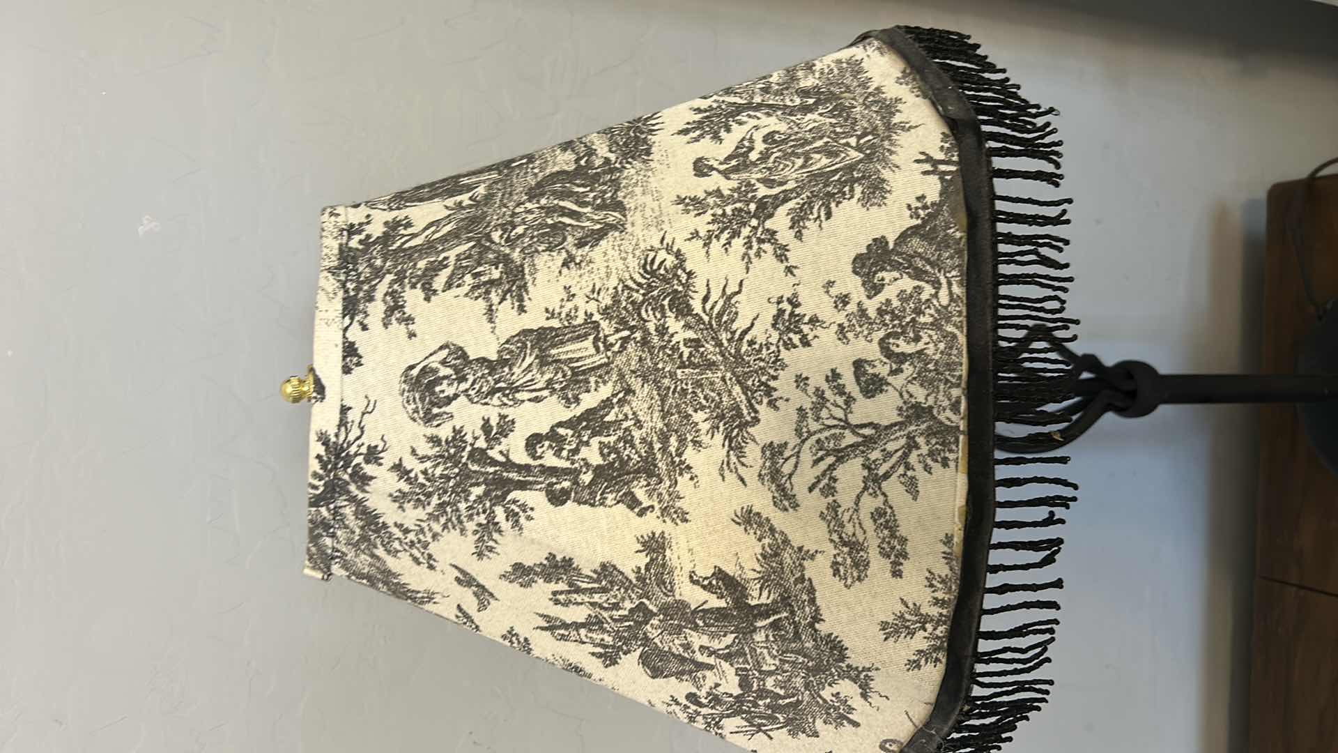 Photo 1 of BLACK METAL TABLE LAMP WITH BLACK AND WHITE SHADE H30”