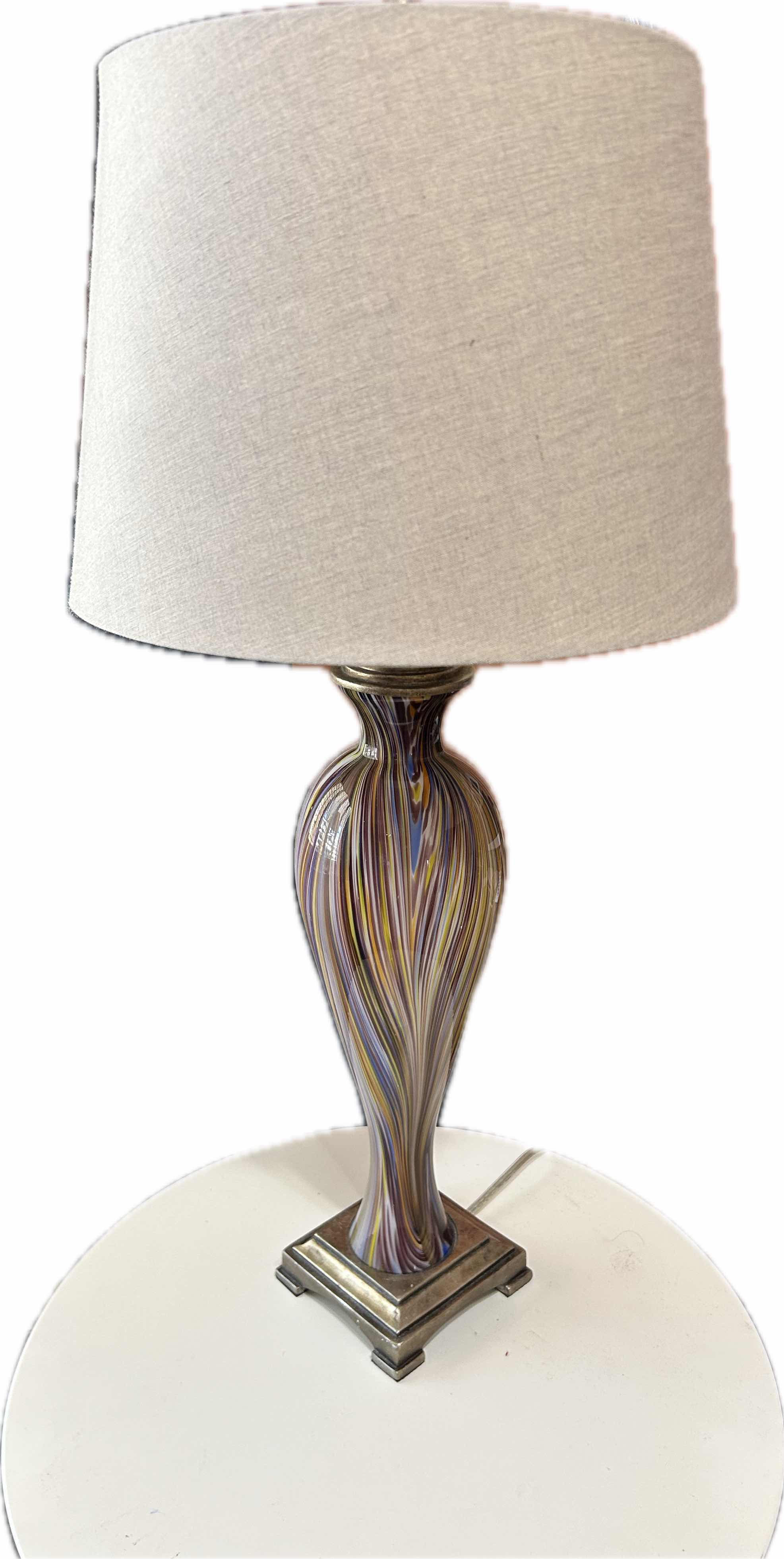 Photo 1 of SWIRLED COLOR GLASS BASE TABLE LAMP W SHADE H 31"