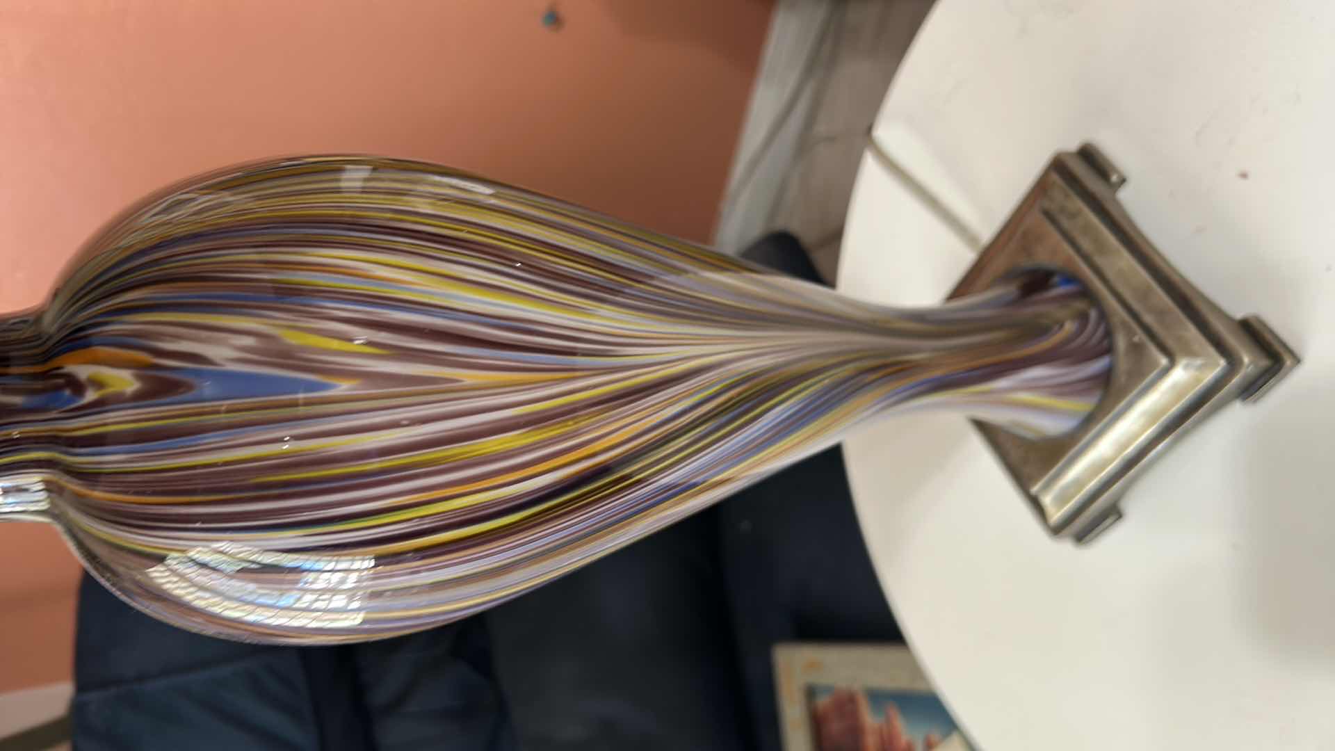 Photo 1 of SWIRLED COLOR GLASS BASE TABLE LAMP W SHADE H 31"