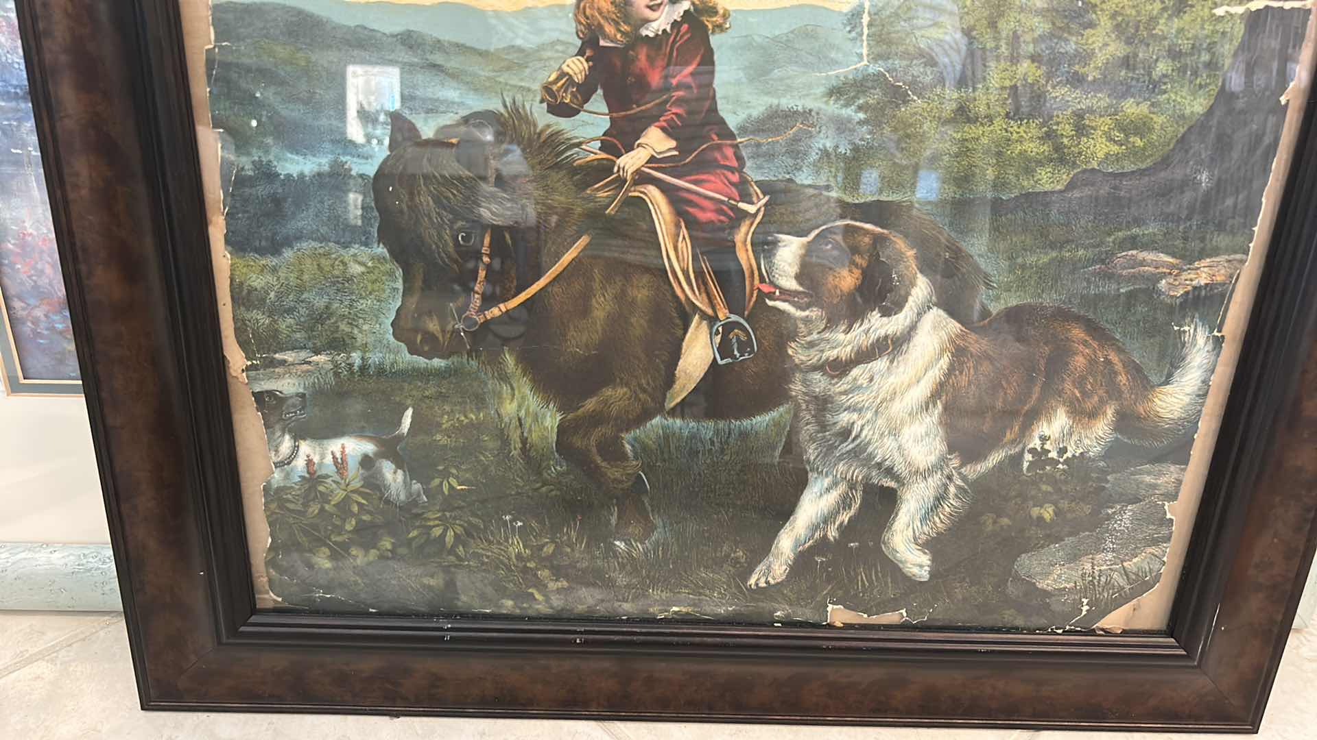 Photo 1 of FRAMED ANTIQUE PRINT OF THE PAINTING “RIVAL DISTRACTIONS” BY CHARLES BURTON BARBER 25 1/4” x H21 1/2”