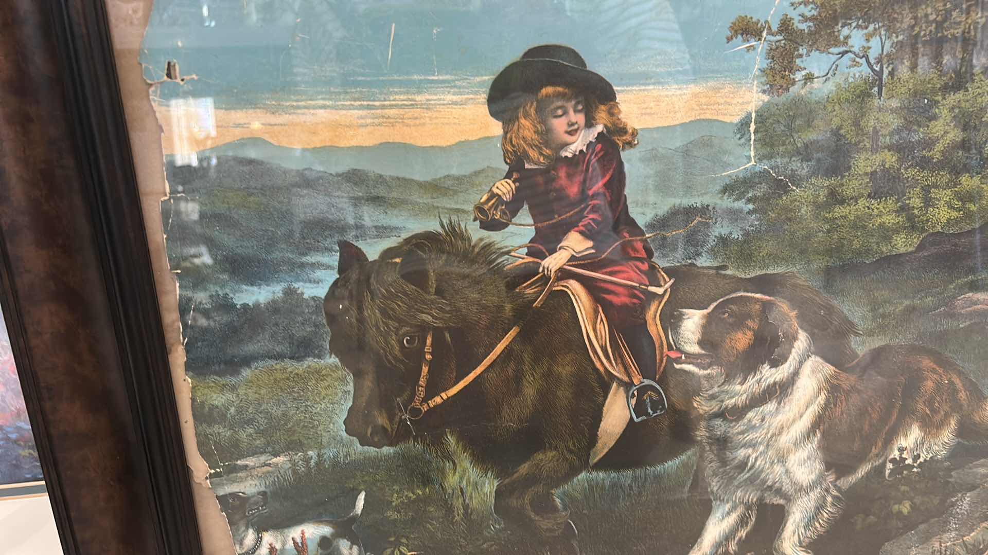 Photo 1 of FRAMED ANTIQUE PRINT OF THE PAINTING “RIVAL DISTRACTIONS” BY CHARLES BURTON BARBER 25 1/4” x H21 1/2”