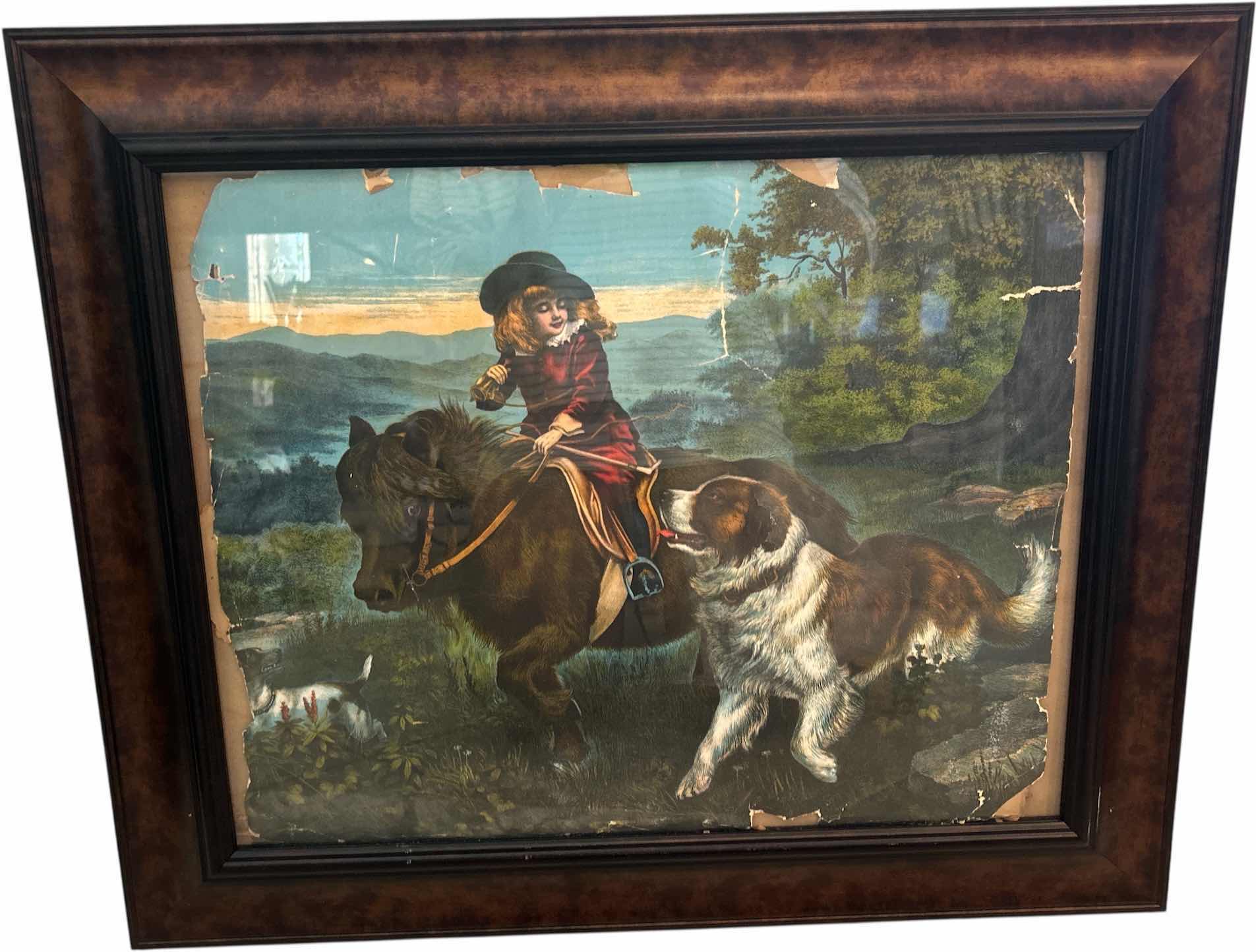 Photo 1 of FRAMED ANTIQUE PRINT OF THE PAINTING “RIVAL DISTRACTIONS” BY CHARLES BURTON BARBER 25 1/4” x H21 1/2”
