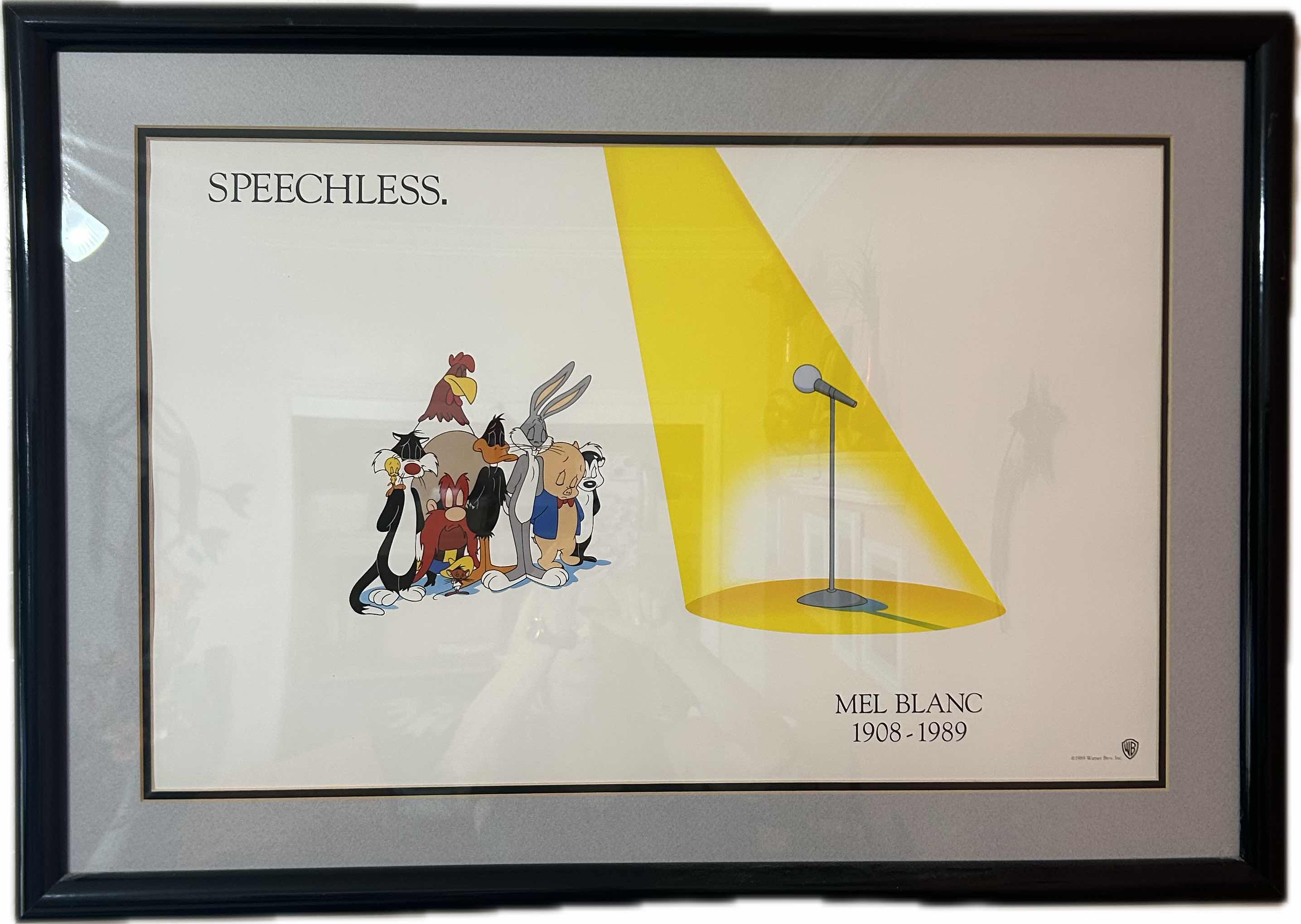 Photo 1 of BLACK FRAMED ART PRINT " SPEECHLESS" TRIBUTE TO ACTOR MEL BLANC 30" X 24"