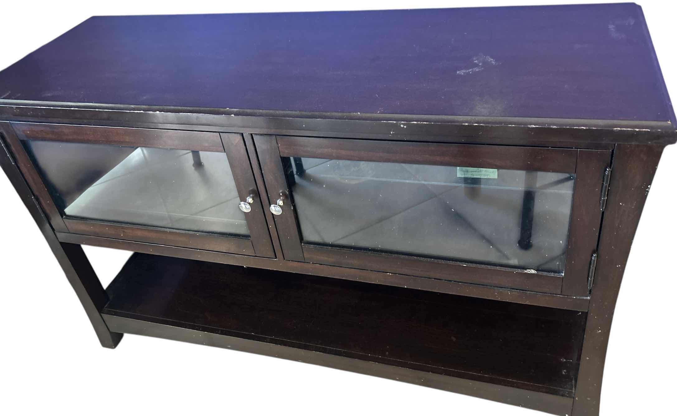 Photo 1 of WOOD CABINET WITH GLASS SHELVES 52” x 18” x H32”