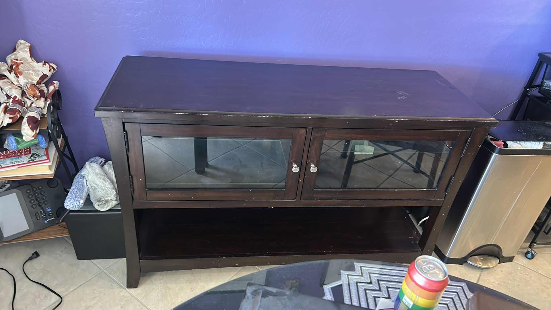 Photo 1 of WOOD CABINET WITH GLASS SHELVES 52” x 18” x H32”