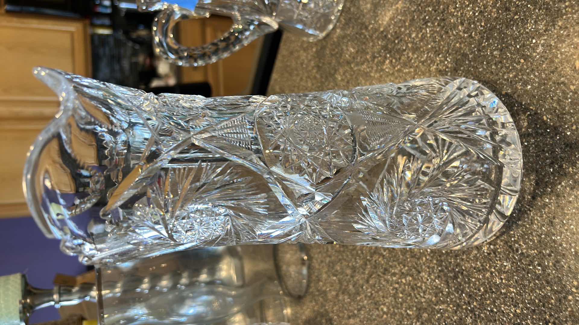 Photo 1 of VINTAGE AMERICAN BRILLIANT CUT GLASS 10.” PITCHER W/ HANDLE  DESIGN HEAVY