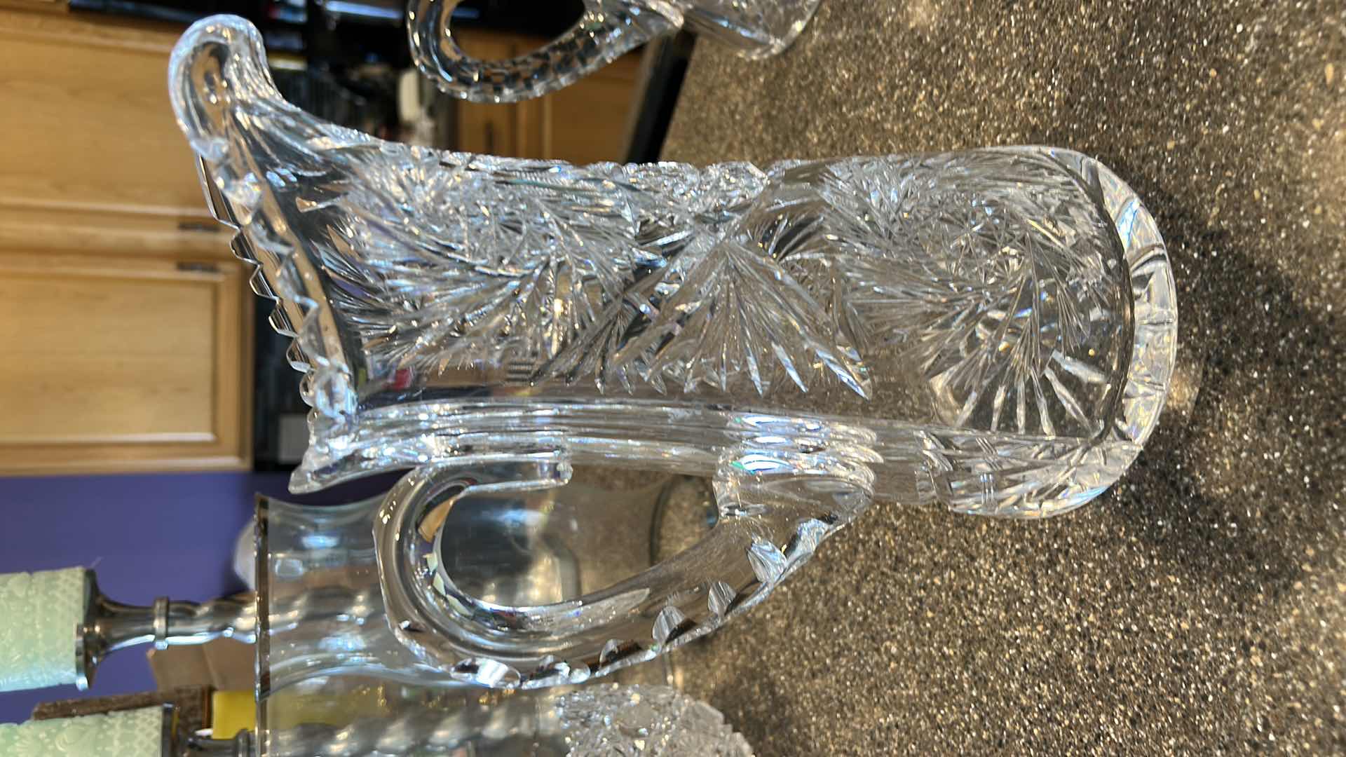 Photo 1 of VINTAGE AMERICAN BRILLIANT CUT GLASS 10.” PITCHER W/ HANDLE  DESIGN HEAVY