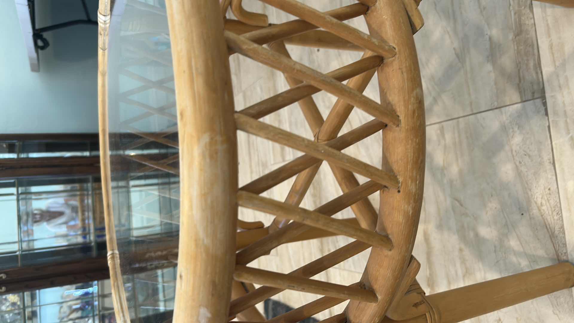 Photo 1 of BAMBOO SIDE TABLE W GLASS TOP 21" X 23"