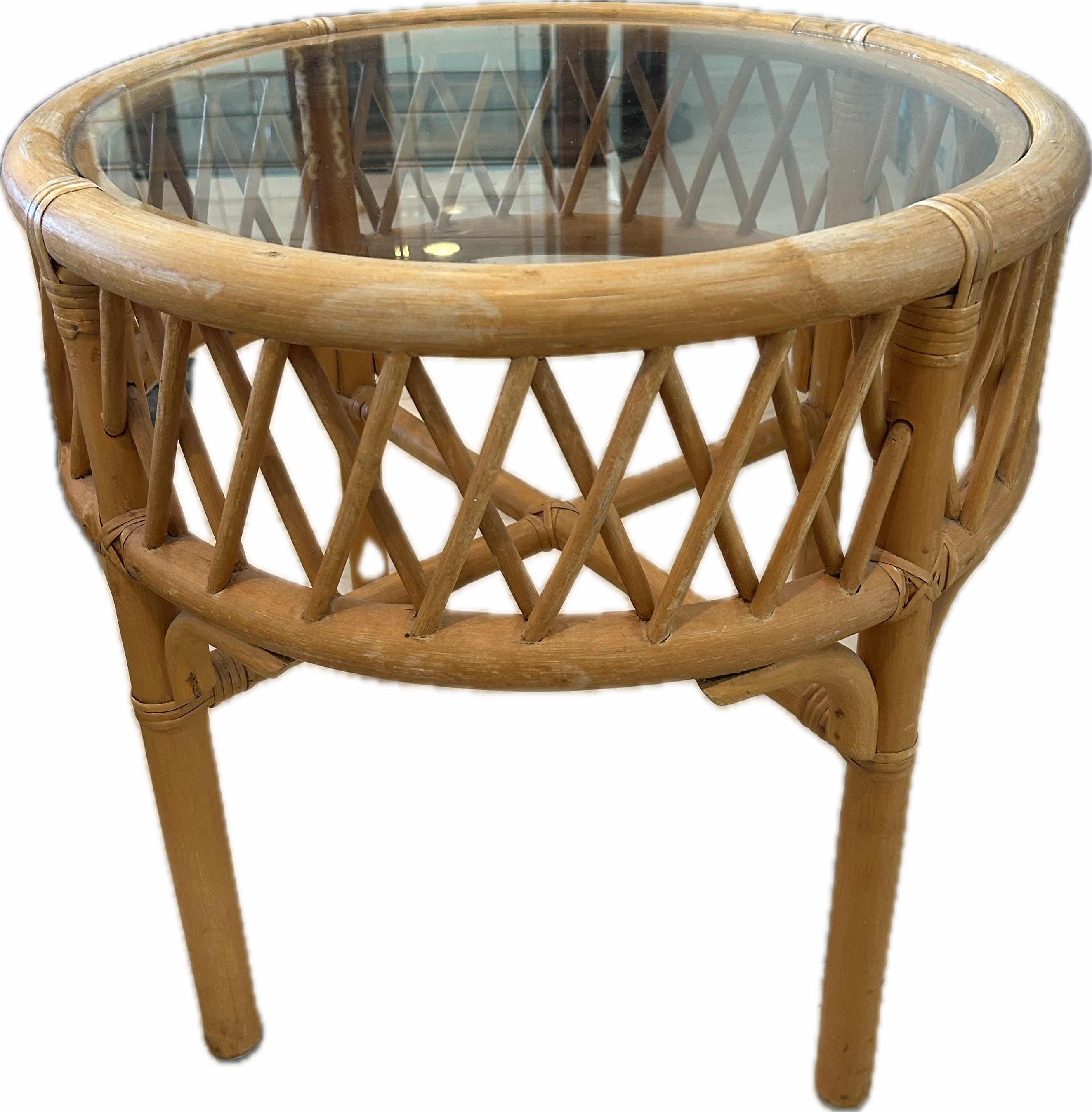 Photo 1 of BAMBOO SIDE TABLE W GLASS TOP 21" X 23"