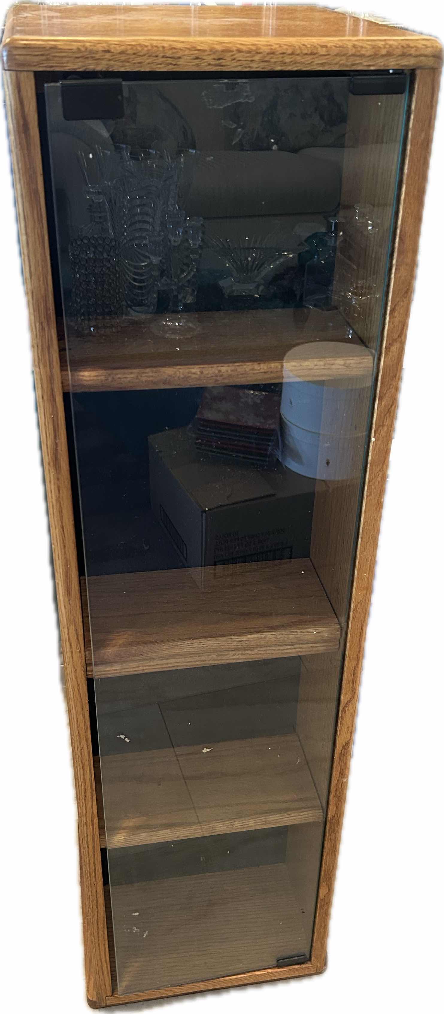 Photo 1 of SWIVEL 2 SIDED OAK DVD CABINET W GLASS DOORS 12"X 12" H 45"