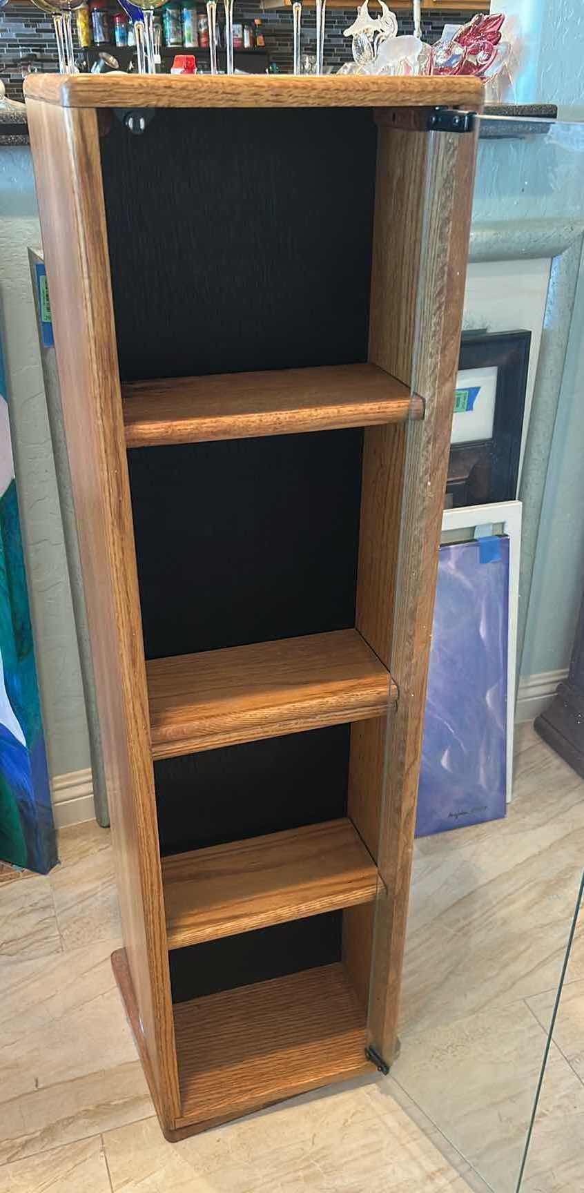 Photo 1 of SWIVEL 2 SIDED OAK DVD CABINET W GLASS DOORS 12"X 12" H 45"