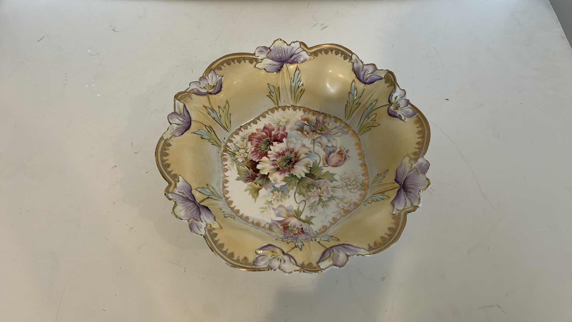 Photo 1 of ANTIQUE RS PRUSSIA DOGWOOD MOLDED BOWL 10 1/2” x H2 1/2”