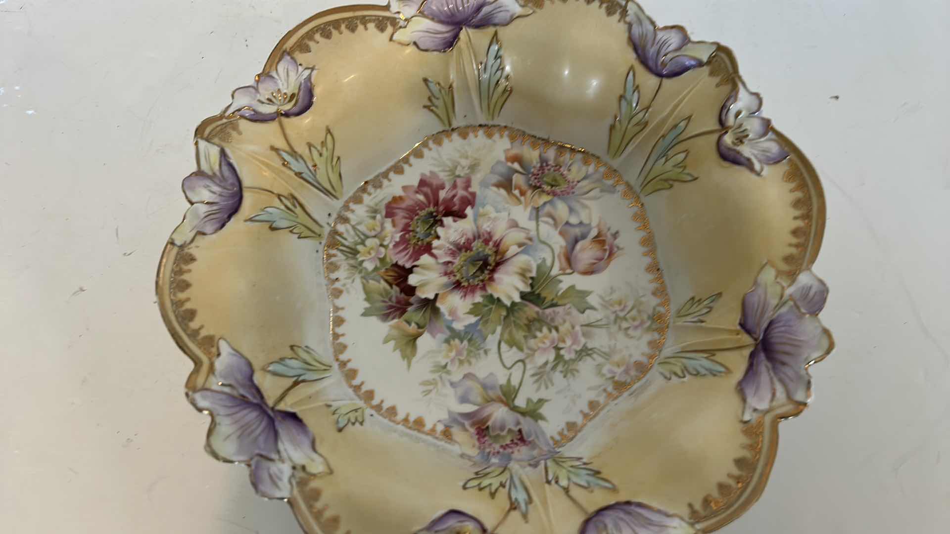 Photo 1 of ANTIQUE RS PRUSSIA DOGWOOD MOLDED BOWL 10 1/2” x H2 1/2”