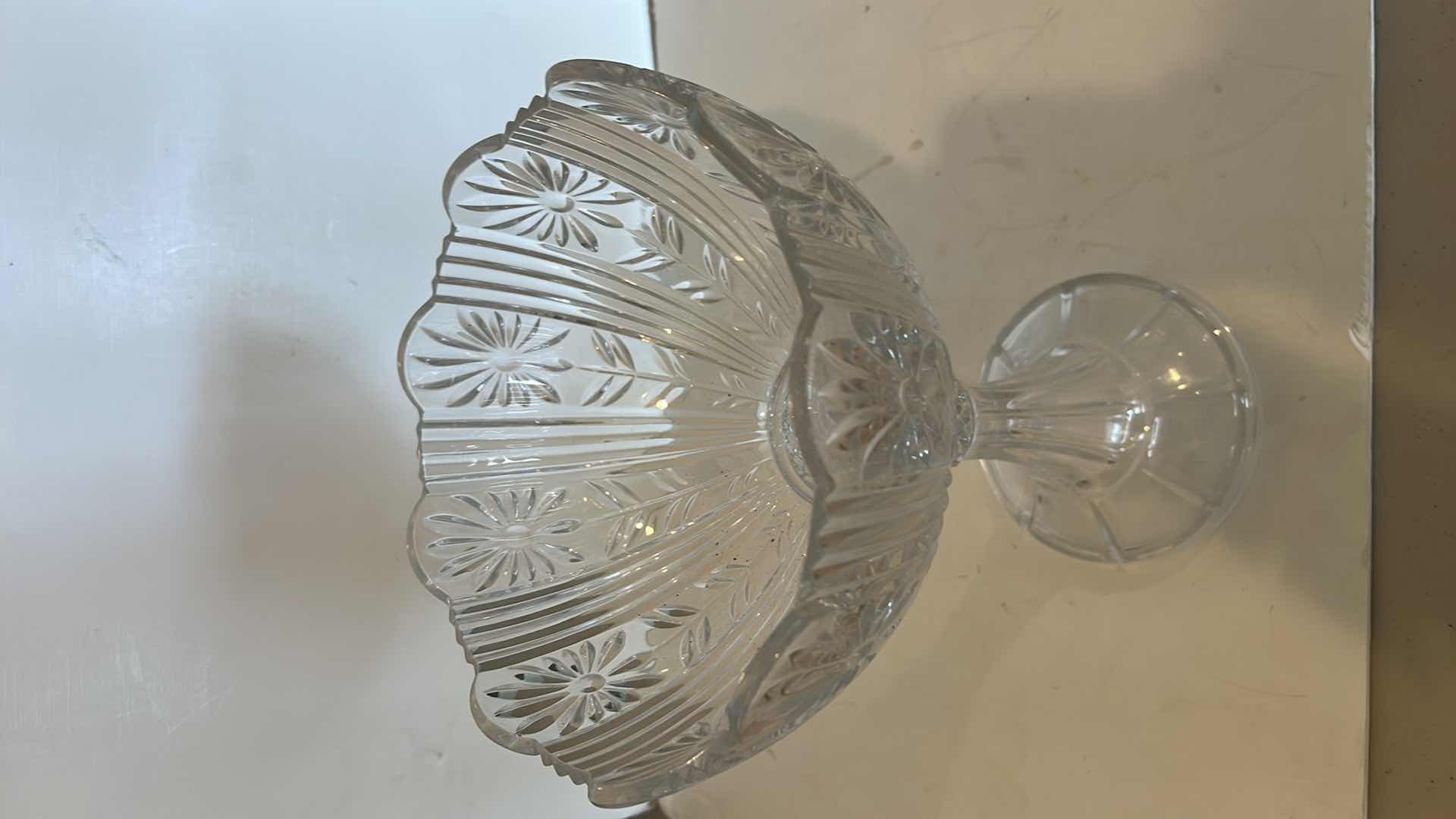 Photo 1 of SHANNON LEAD CRYSTAL REMEMBRANCE TALL FOOTED PEDESTAL BOWL  H14" 