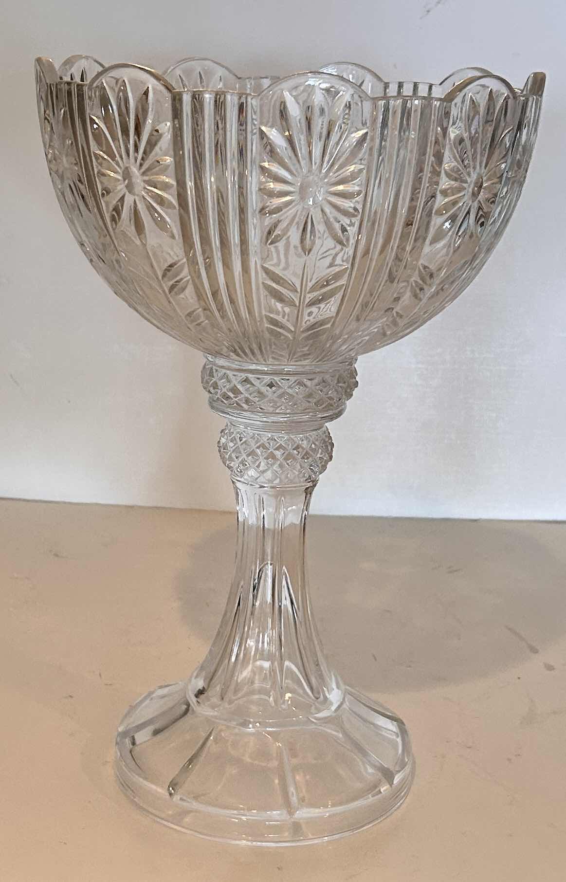 Photo 1 of SHANNON LEAD CRYSTAL REMEMBRANCE TALL FOOTED PEDESTAL BOWL  H14" 