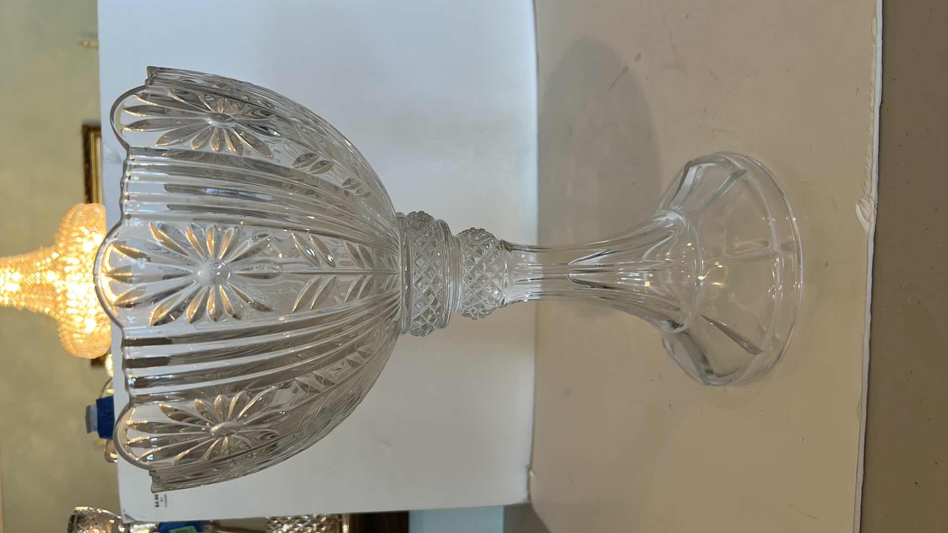 Photo 1 of SHANNON LEAD CRYSTAL REMEMBRANCE TALL FOOTED PEDESTAL BOWL  H14" 