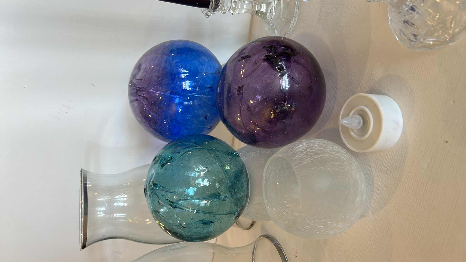 Photo 1 of 6 CANDLE HOLDERS, 3 FLICKERING LIGHTS, 3 GLASS ORBS AND 2 GLASS HURRICANES