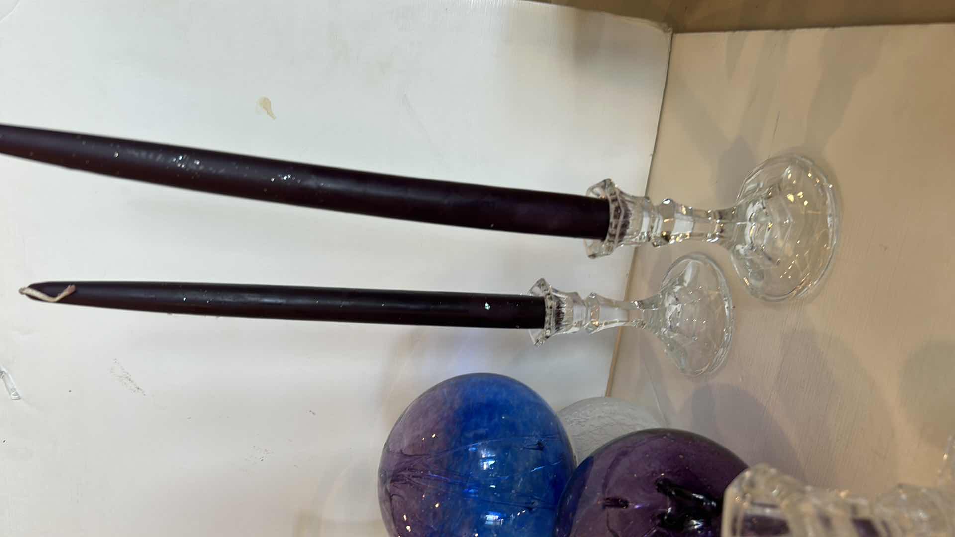 Photo 1 of 6 CANDLE HOLDERS, 3 FLICKERING LIGHTS, 3 GLASS ORBS AND 2 GLASS HURRICANES