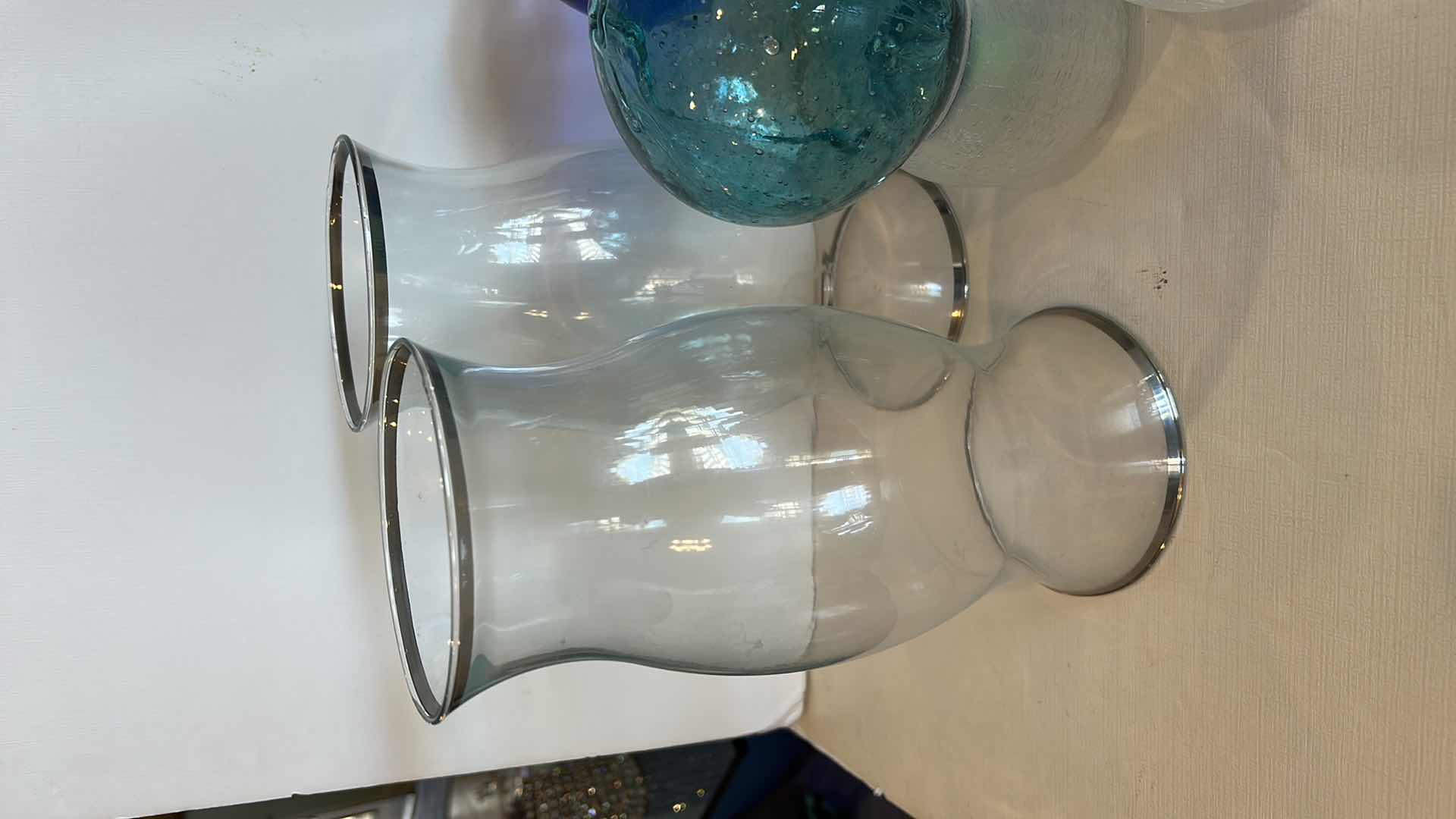 Photo 1 of 6 CANDLE HOLDERS, 3 FLICKERING LIGHTS, 3 GLASS ORBS AND 2 GLASS HURRICANES