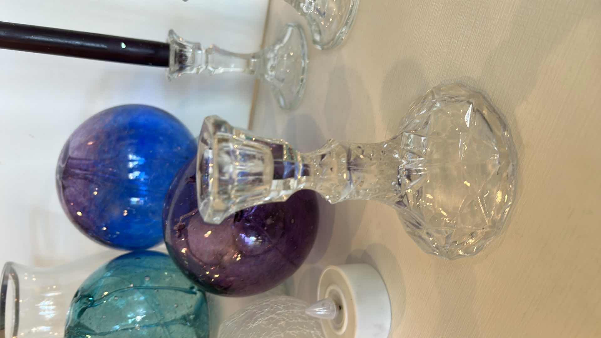 Photo 1 of 6 CANDLE HOLDERS, 3 FLICKERING LIGHTS, 3 GLASS ORBS AND 2 GLASS HURRICANES