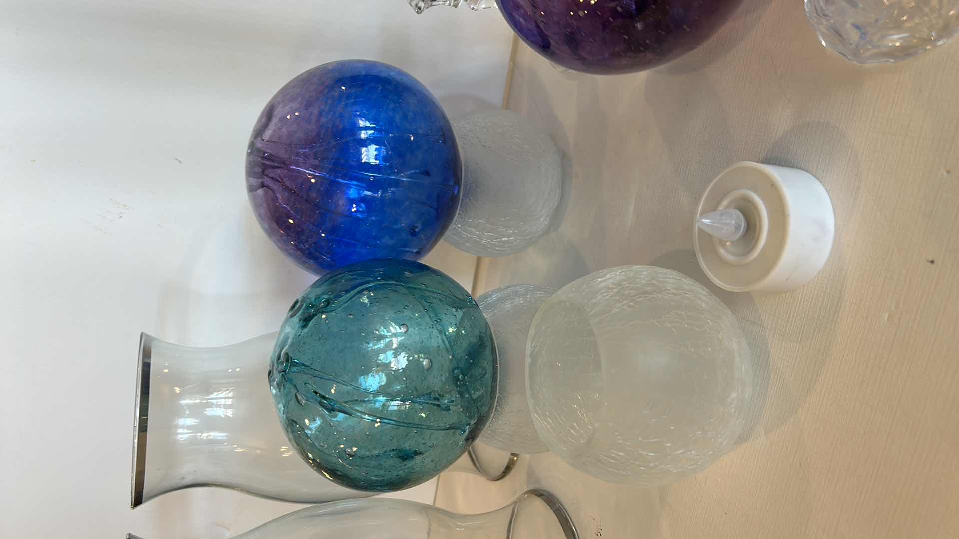 Photo 1 of 6 CANDLE HOLDERS, 3 FLICKERING LIGHTS, 3 GLASS ORBS AND 2 GLASS HURRICANES