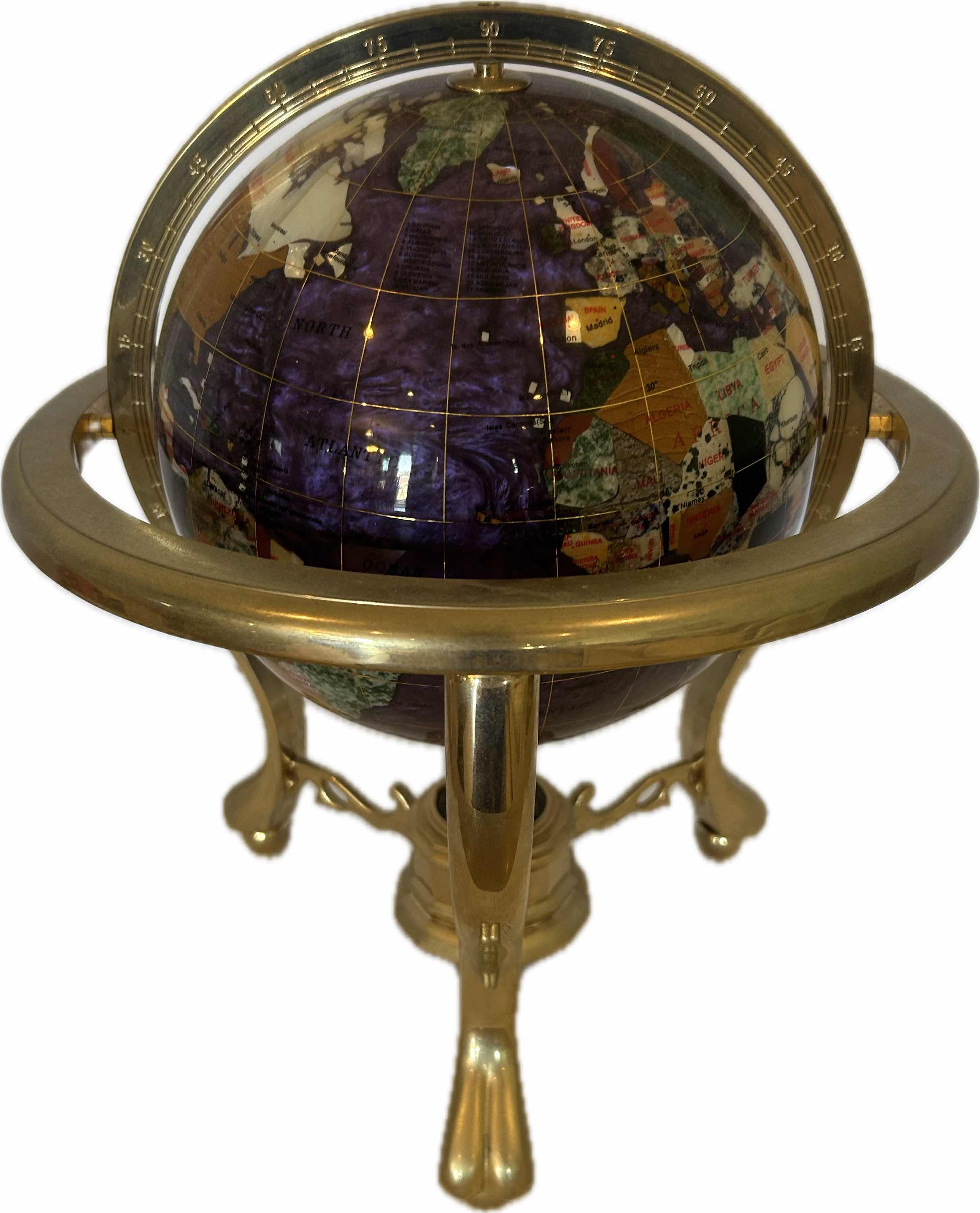 Photo 1 of UNIQUE ART 14" PURPLE LAPIS GEMSTONE GLOBE W GOLD STAND