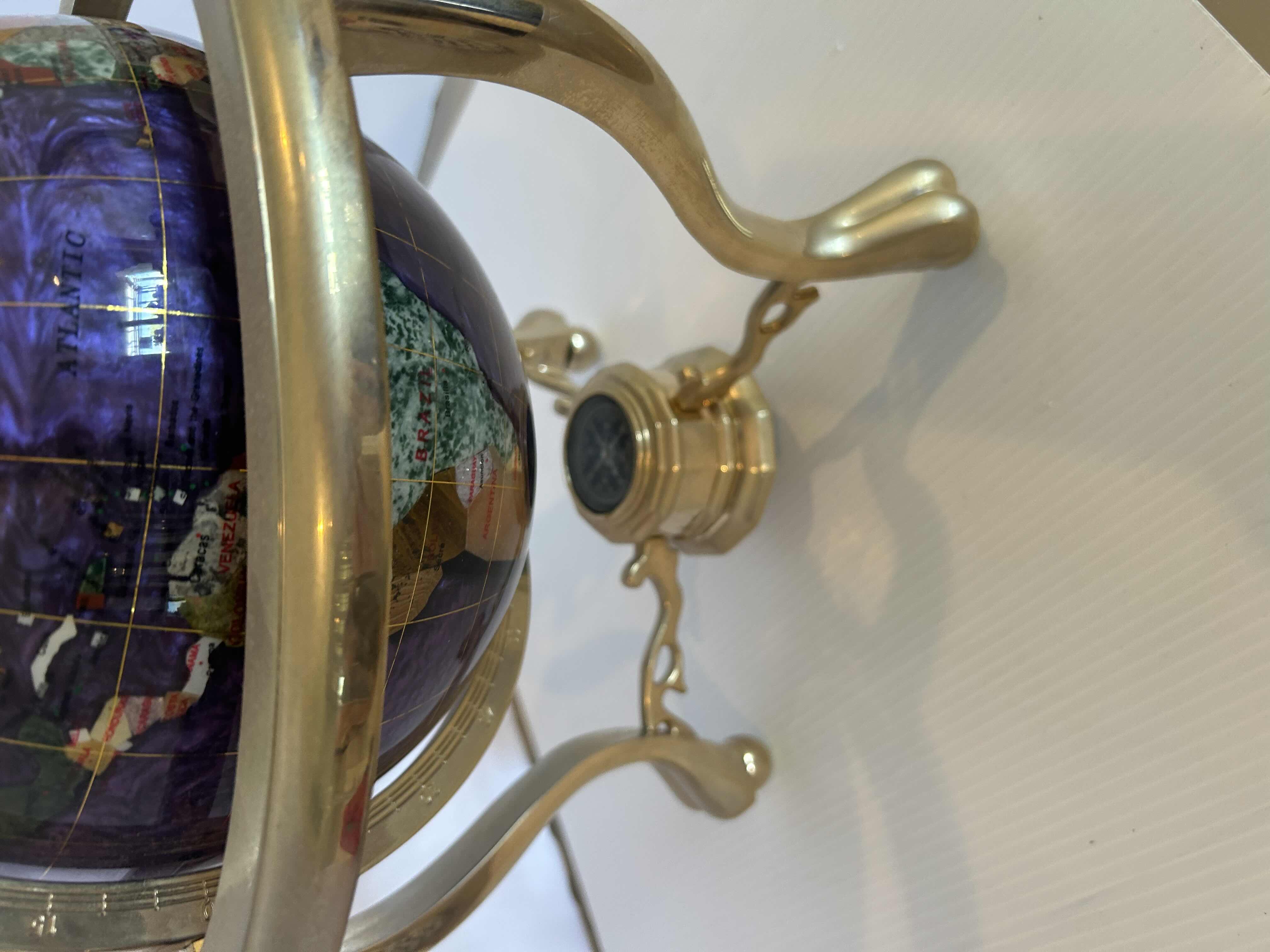 Photo 1 of UNIQUE ART 14" PURPLE LAPIS GEMSTONE GLOBE W GOLD STAND