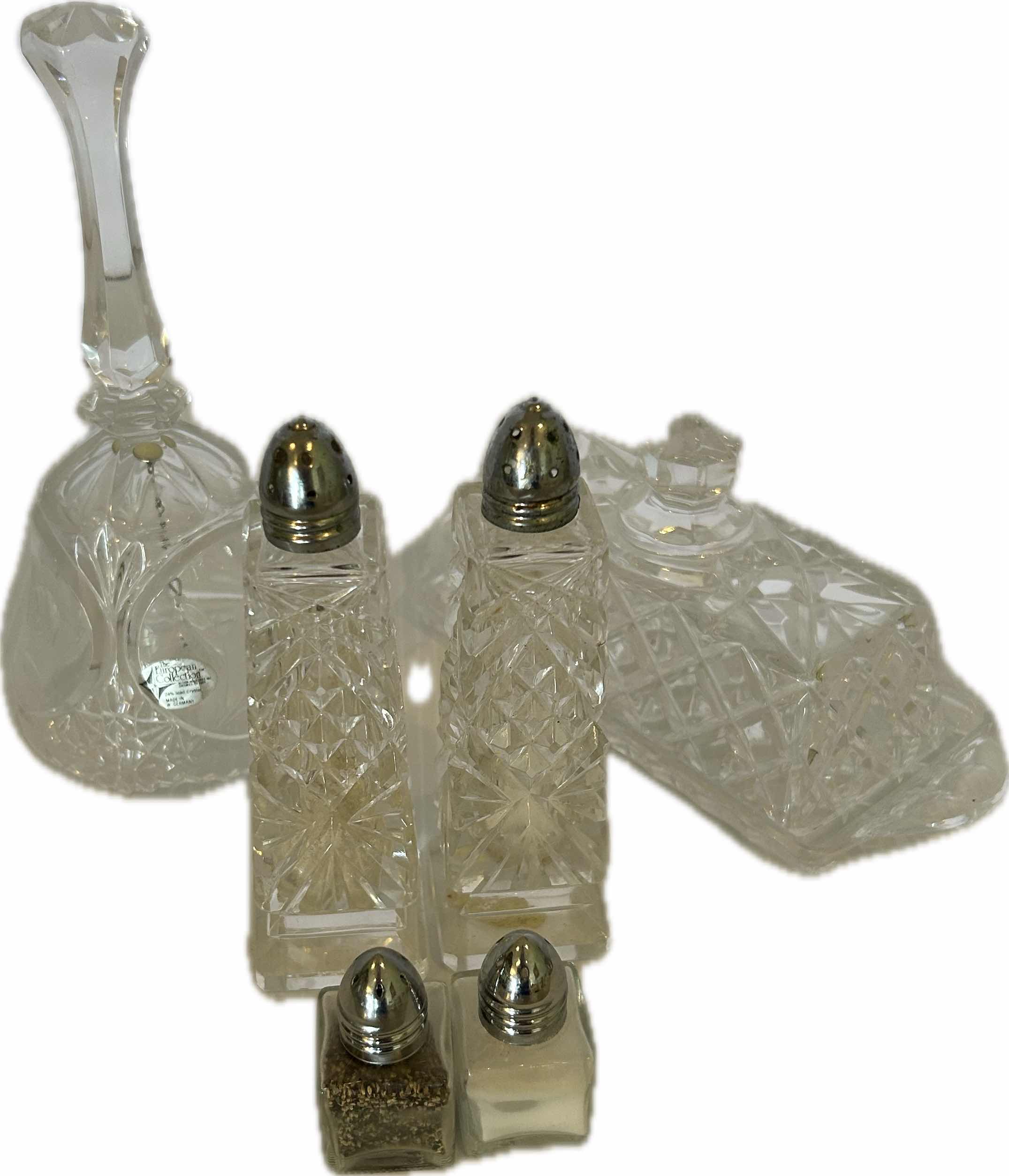 Photo 1 of ASSORTED CRYSTAL ITEMS SALT PEPPER BUTTER DISH