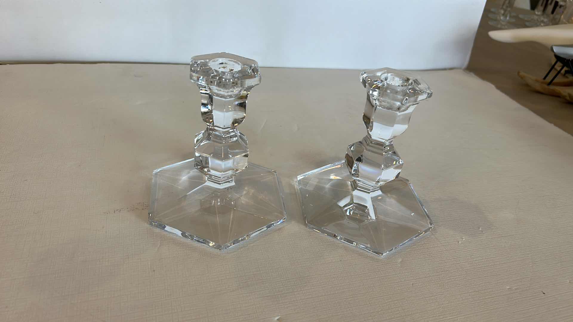 Photo 1 of VAL ST. LAMBERT CRYSTAL CANDLE HOLDERS  H5”
