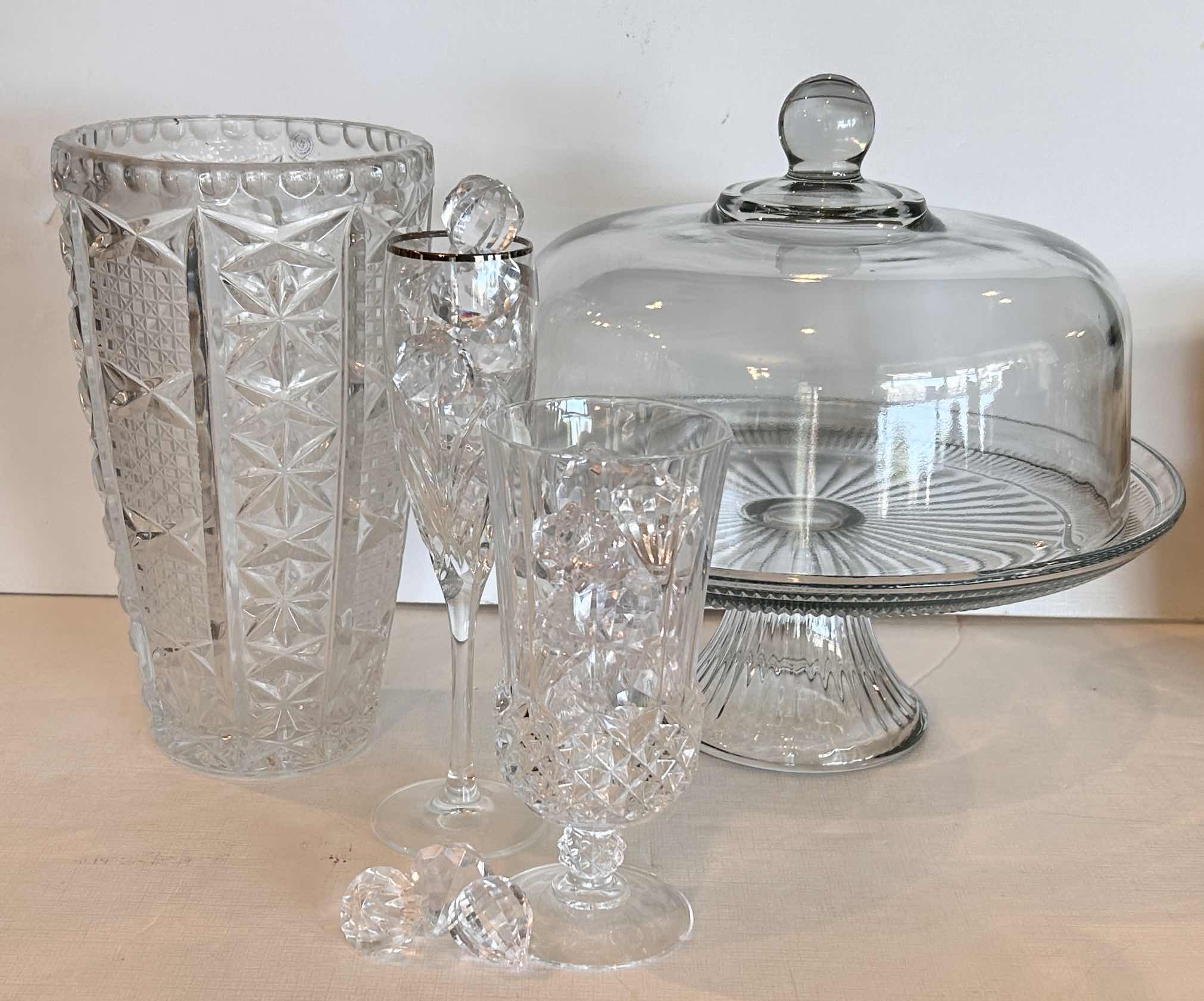 Photo 1 of VASE, CAKE STAND WITH LID, 2 CRYSTAL( MARQUIS WATERFORD & CRISTAL D’ARQUES)  STEMWARE PCS