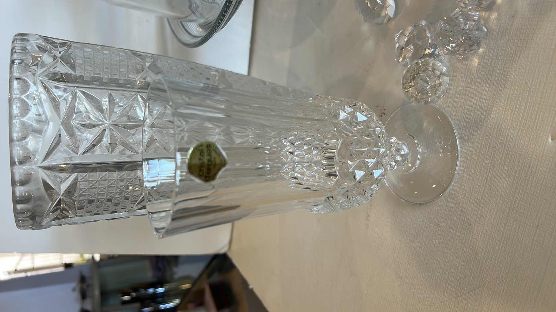 Photo 1 of VASE, CAKE STAND WITH LID, 2 CRYSTAL( MARQUIS WATERFORD & CRISTAL D’ARQUES)  STEMWARE PCS