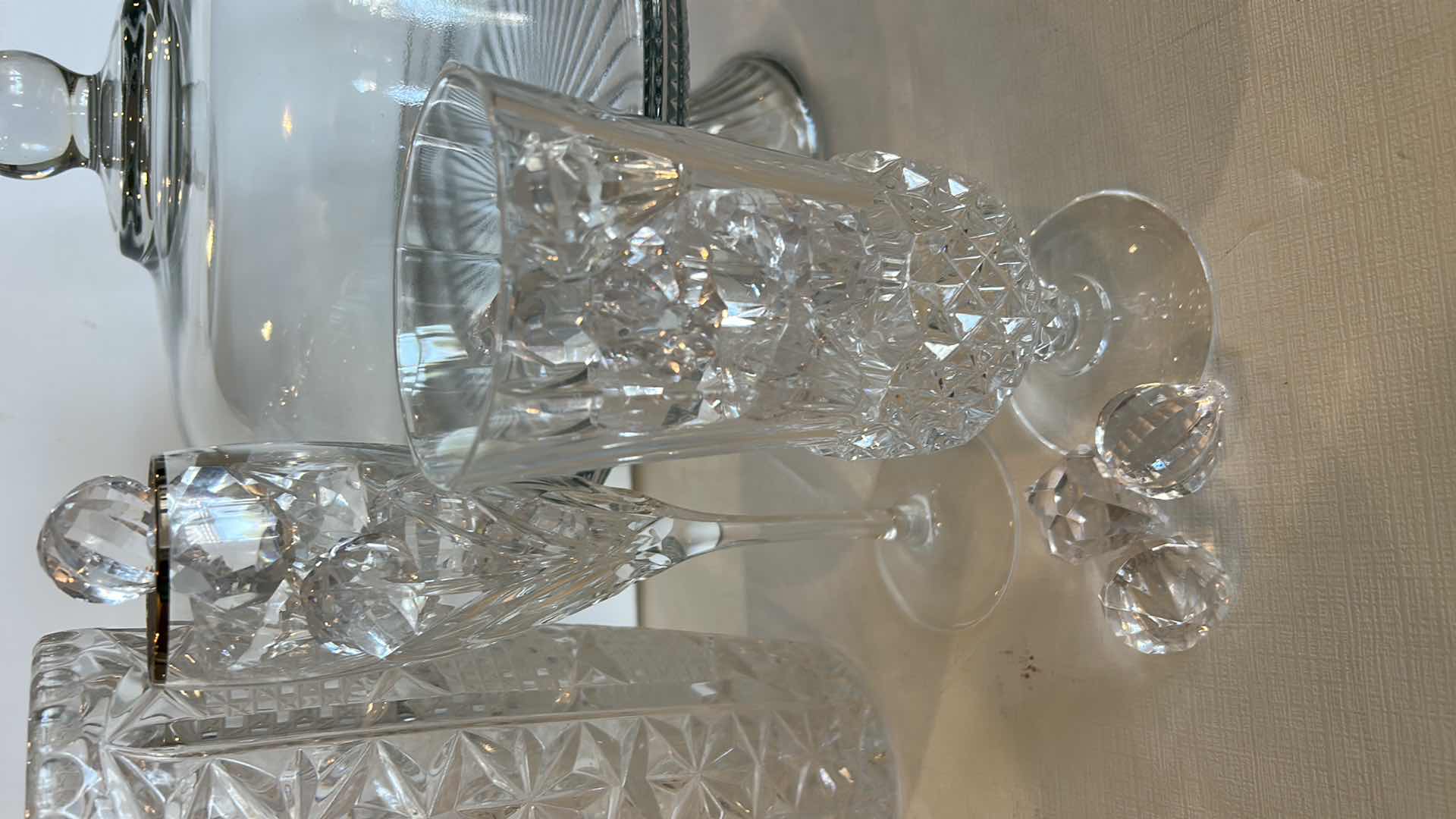 Photo 1 of VASE, CAKE STAND WITH LID, 2 CRYSTAL( MARQUIS WATERFORD & CRISTAL D’ARQUES)  STEMWARE PCS