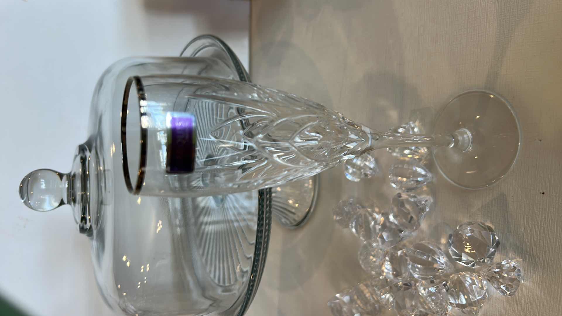 Photo 1 of VASE, CAKE STAND WITH LID, 2 CRYSTAL( MARQUIS WATERFORD & CRISTAL D’ARQUES)  STEMWARE PCS