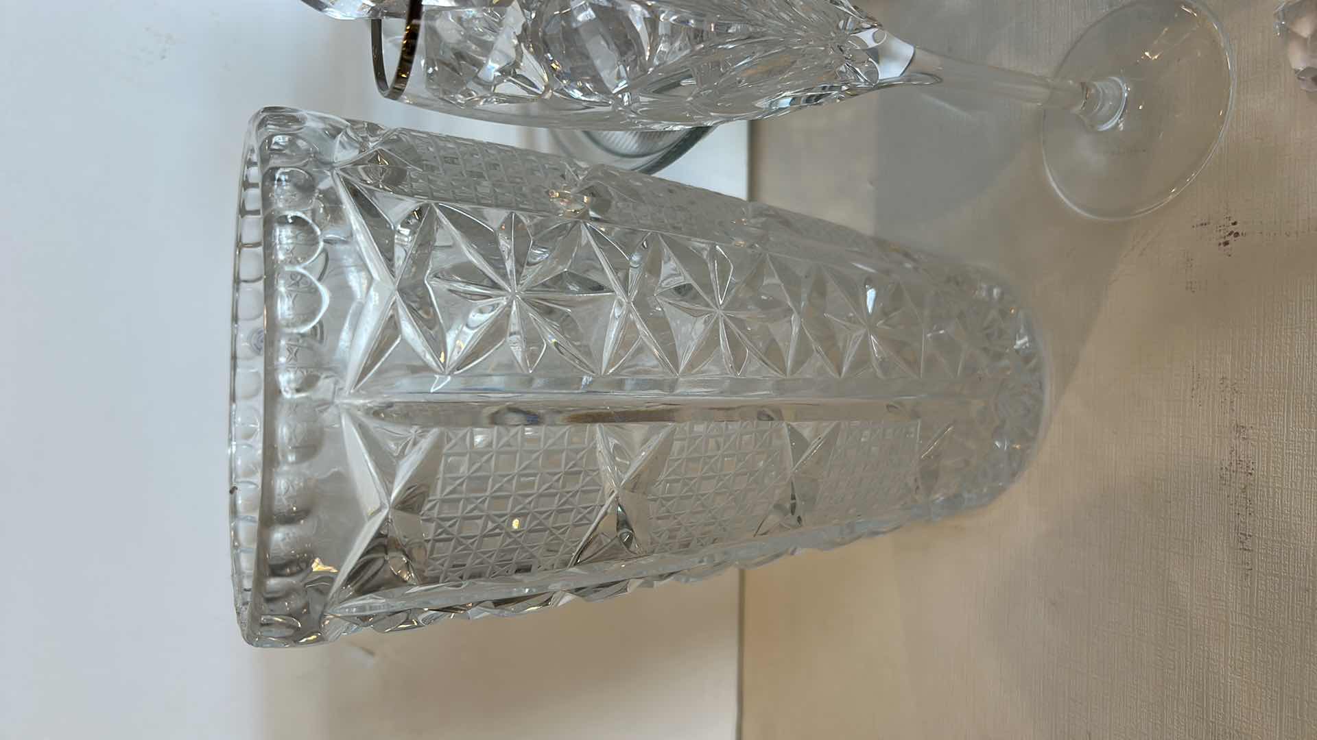 Photo 1 of VASE, CAKE STAND WITH LID, 2 CRYSTAL( MARQUIS WATERFORD & CRISTAL D’ARQUES)  STEMWARE PCS