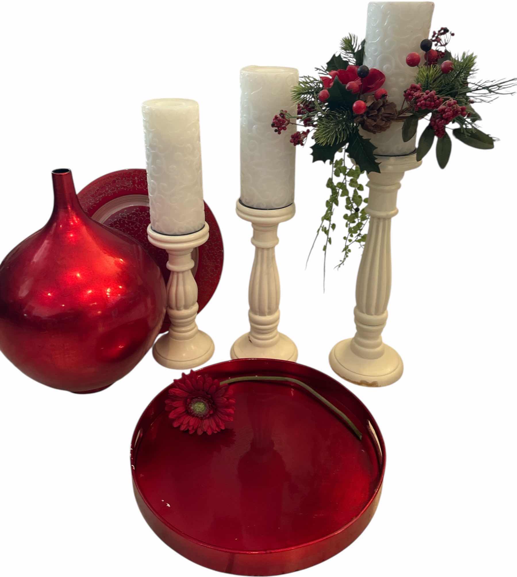 Photo 1 of RED AND WHITE HOME DECOR ASSORTMENT (VASE H 15”, $45 FROM PIER1)